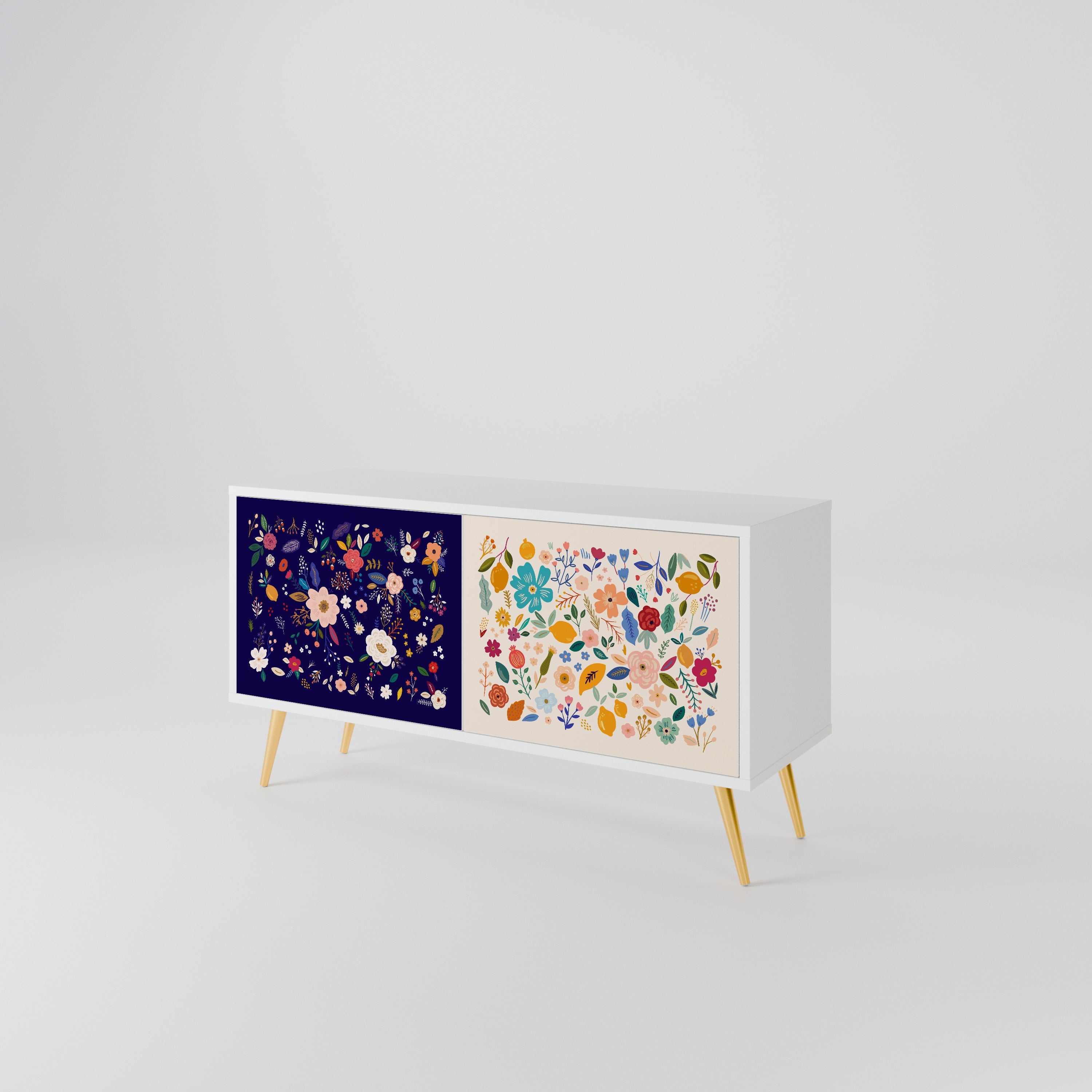 FLORAL COMBINATION Compact 2-Door TV Cabinet