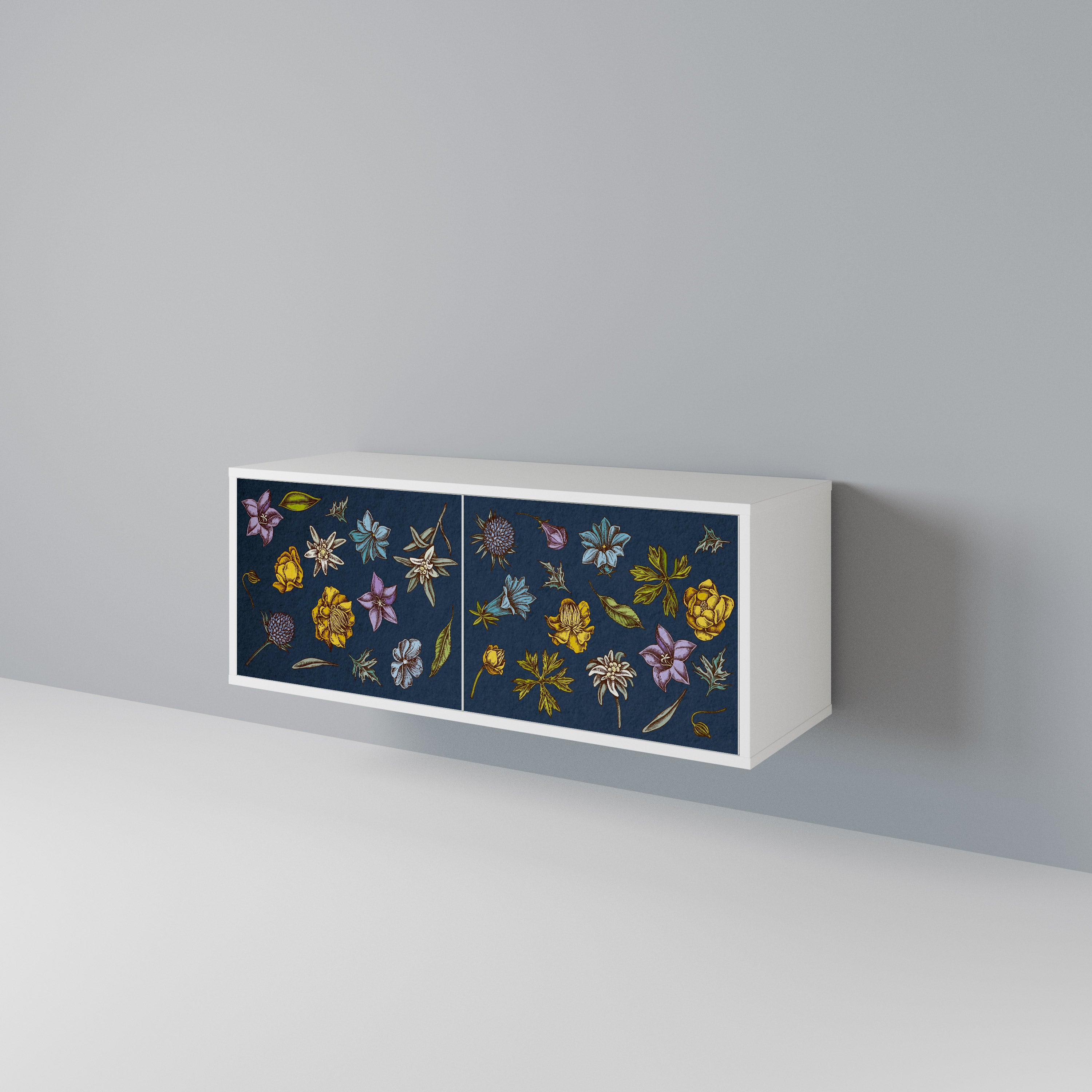 FLOWERS ON NAVY BLUE Compact 2-Door TV Cabinet