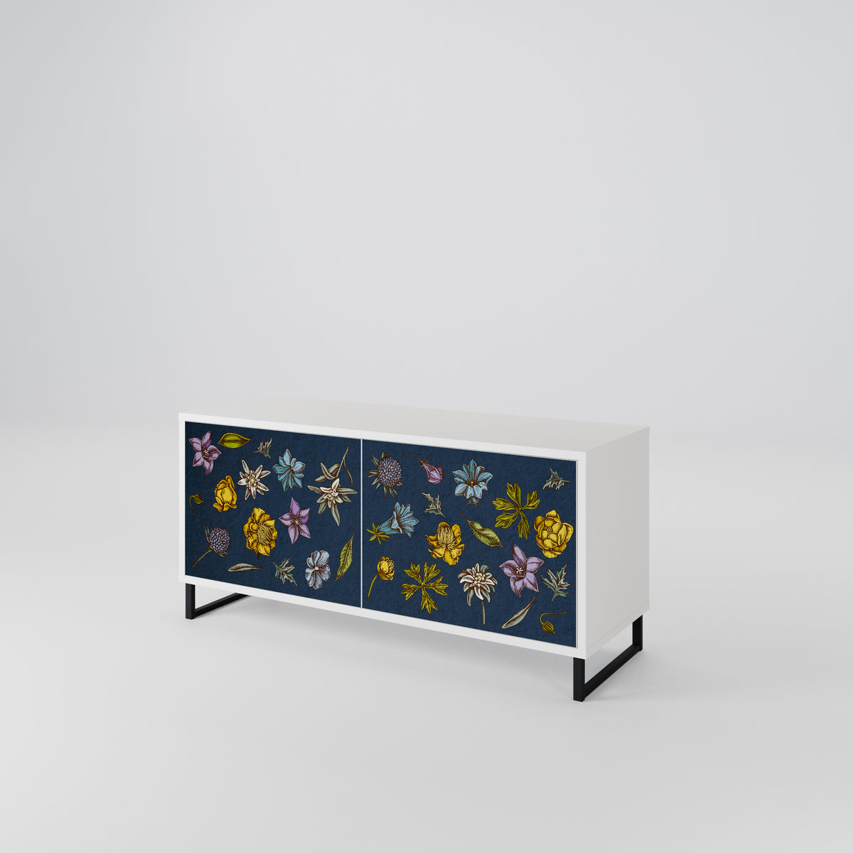 FLOWERS ON NAVY BLUE Móvel de TV Compacto de 2 Portas