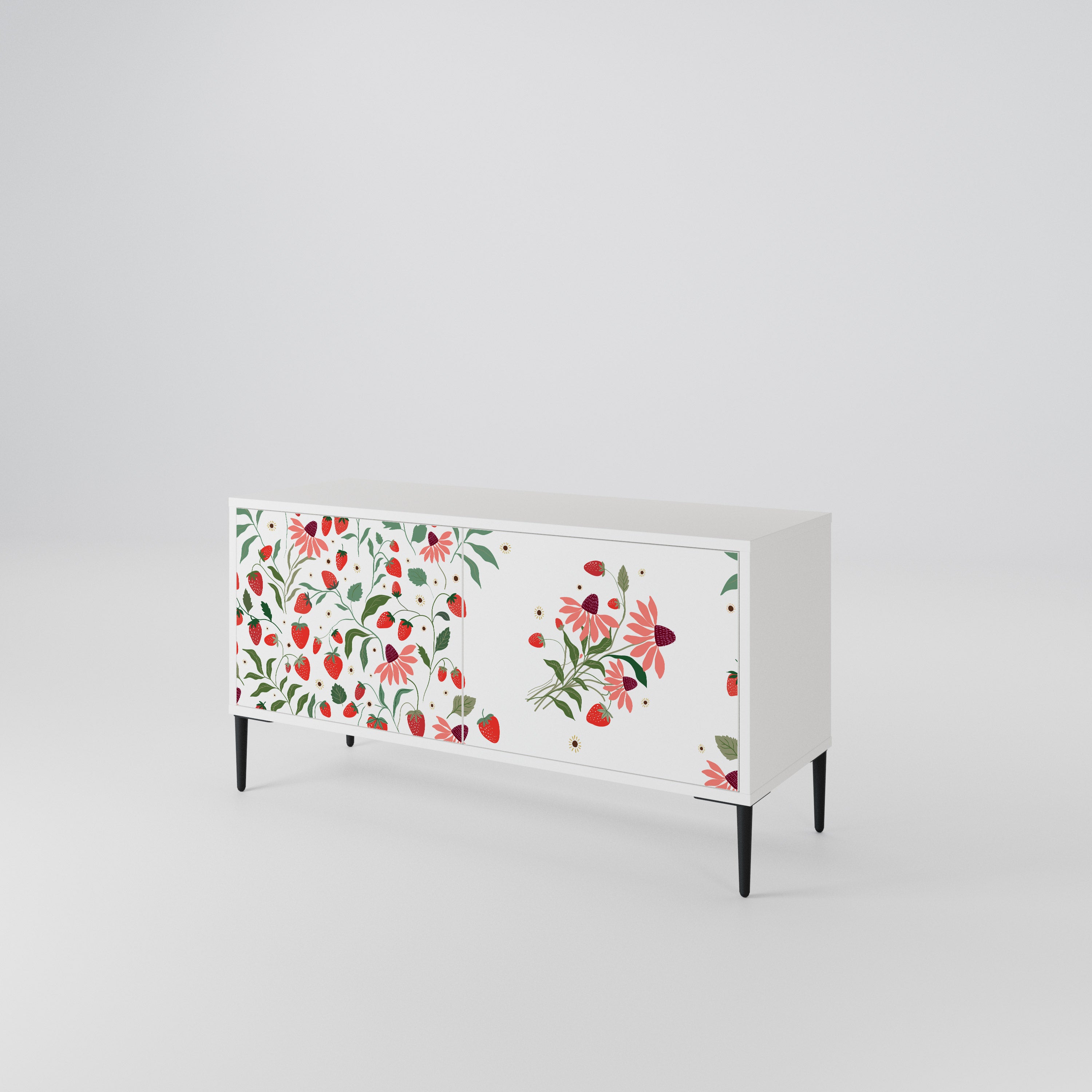 FLOWERS AND STRAWBERRIES Compact 2-Door TV Cabinet