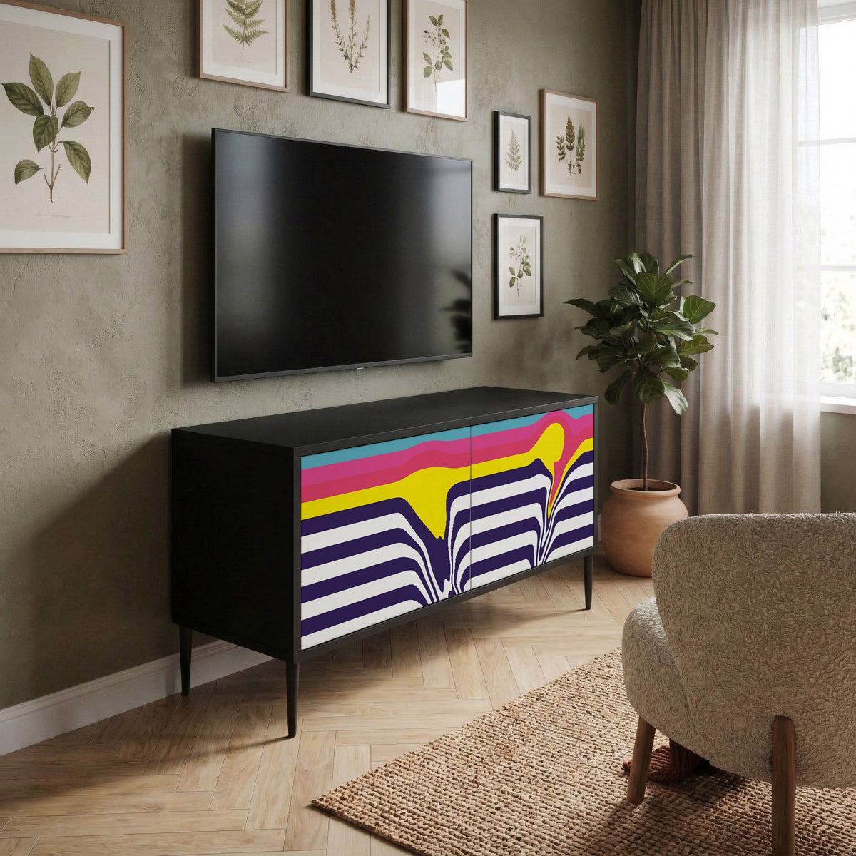 COLORFUL DIVERSION Móvel de TV Compacto de 2 Portas