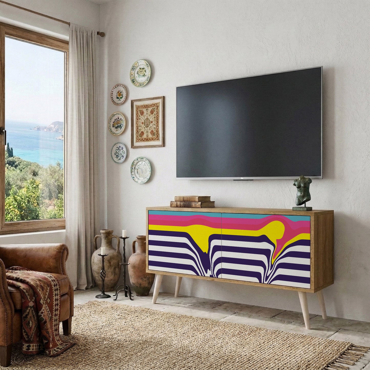 COLORFUL DIVERSION Móvel de TV Compacto de 2 Portas