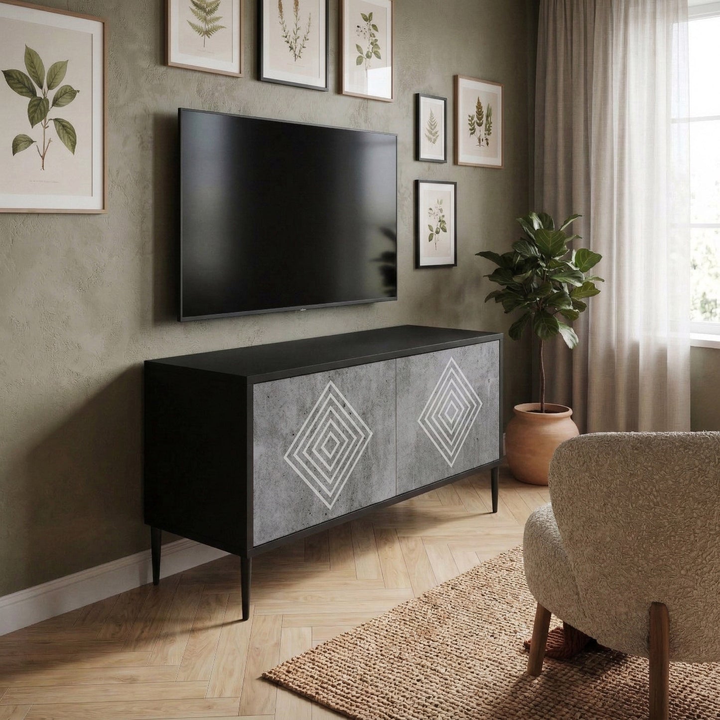 POLYGONAL ARTISTRY Móvel de TV Compacto de 2 Portas