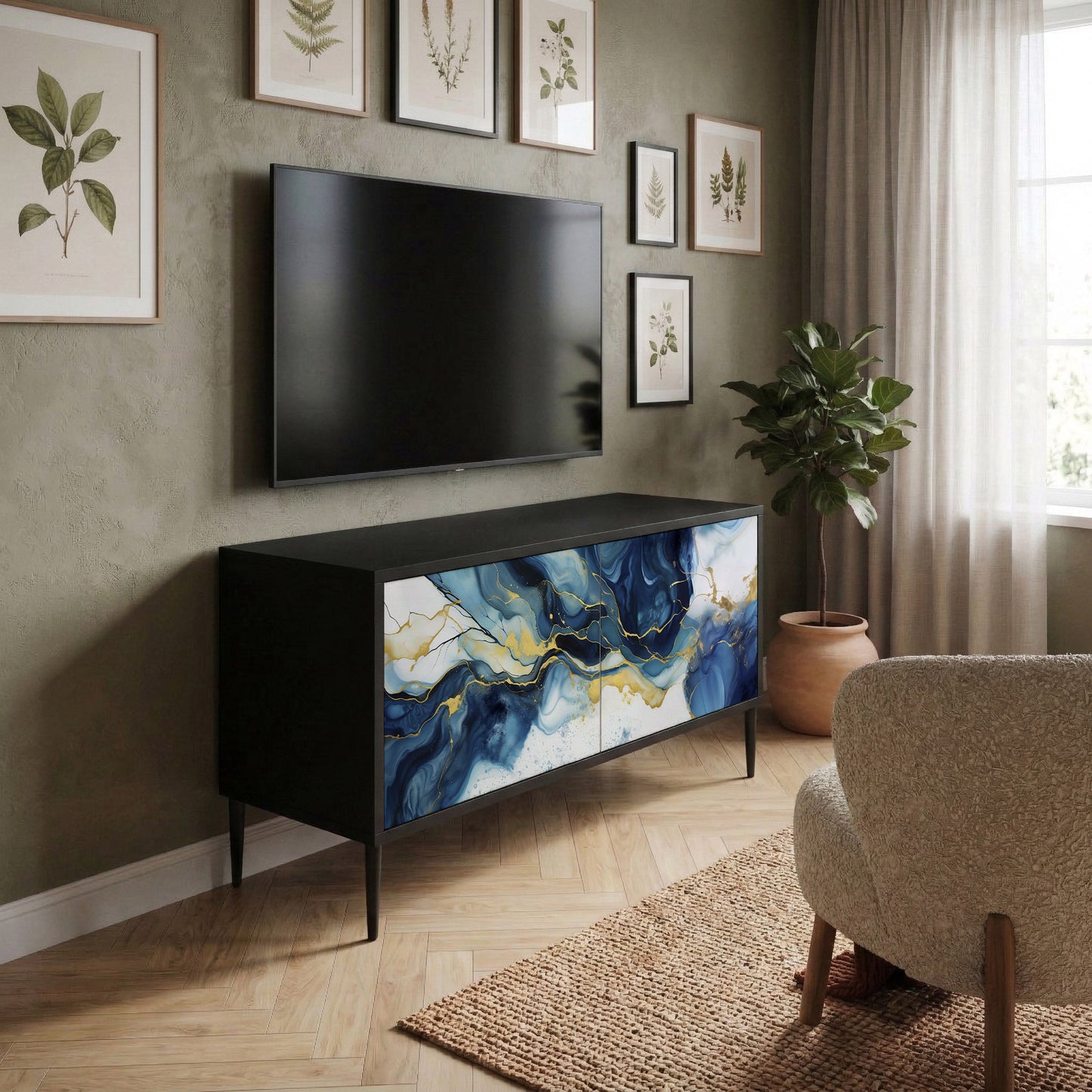 INKY MARBLE Móvel de TV Compacto de 2 Portas