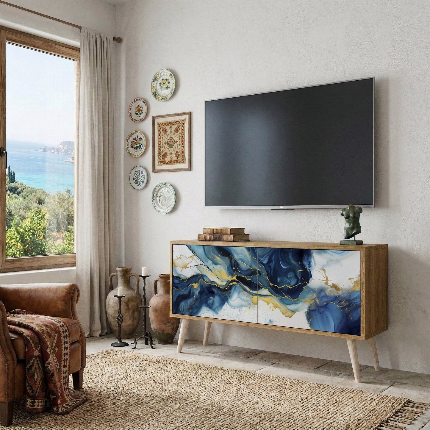 INKY MARBLE Móvel de TV Compacto de 2 Portas