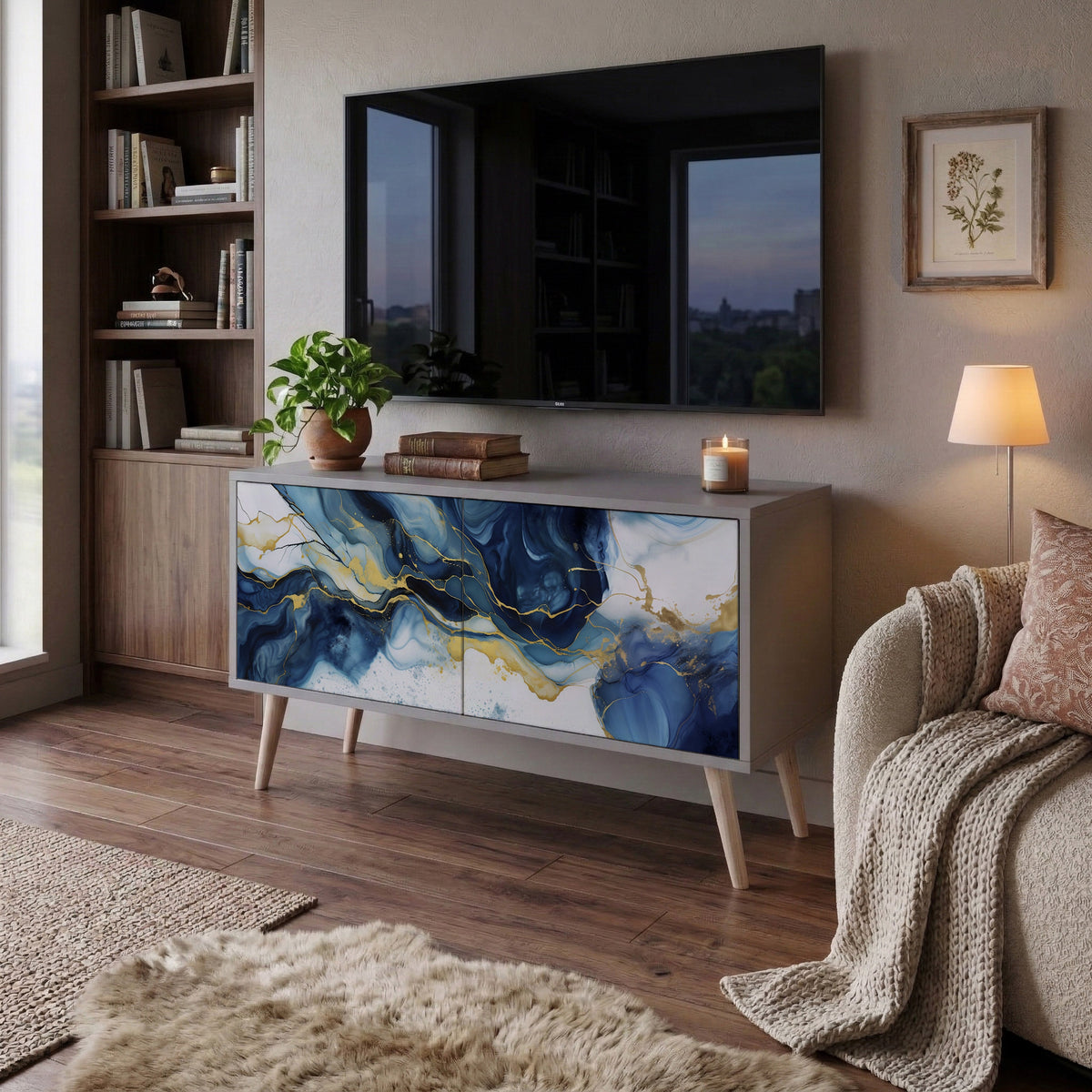 INKY MARBLE Móvel de TV Compacto de 2 Portas