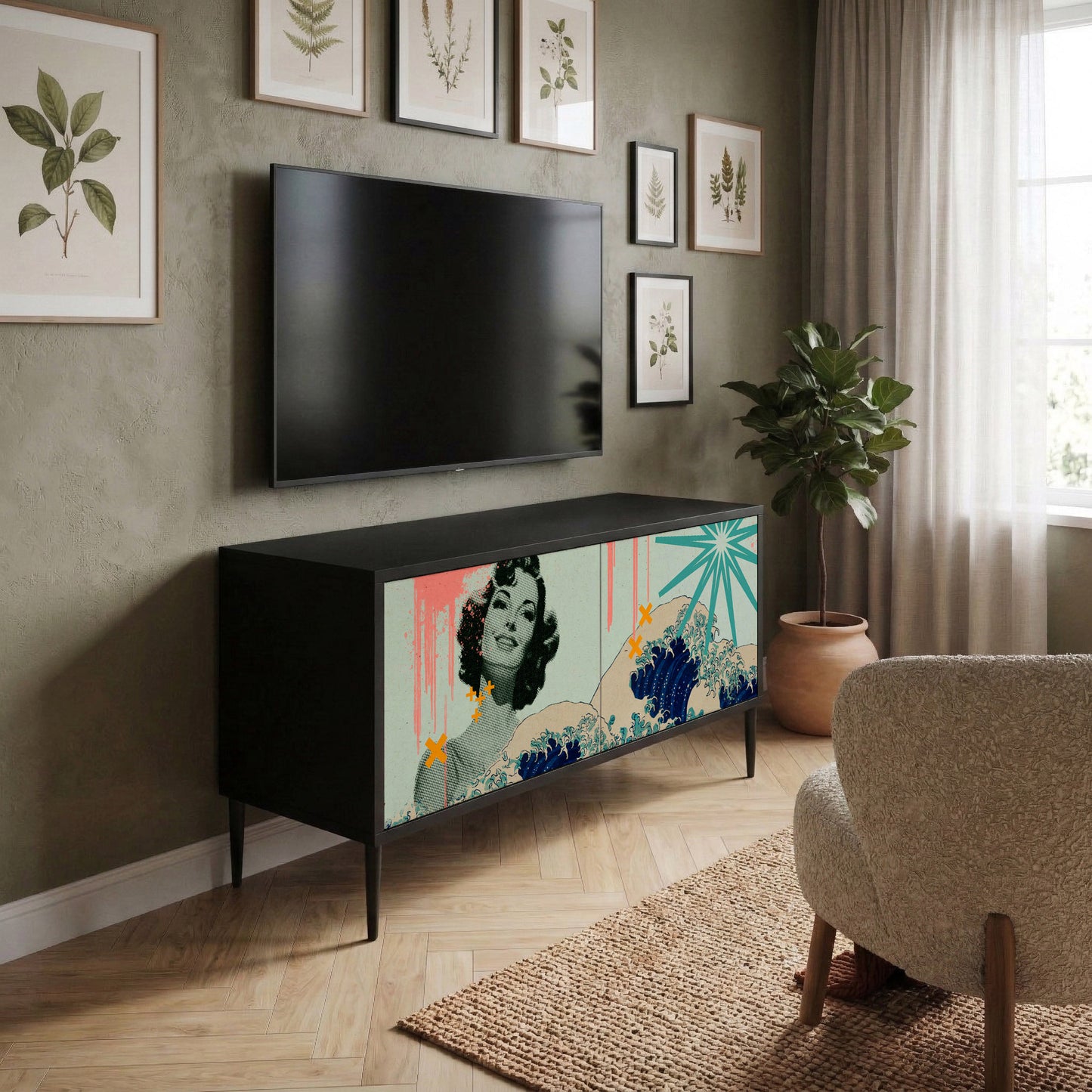 KANAGAWA BEAUTY Móvel de TV Compacto de 2 Portas