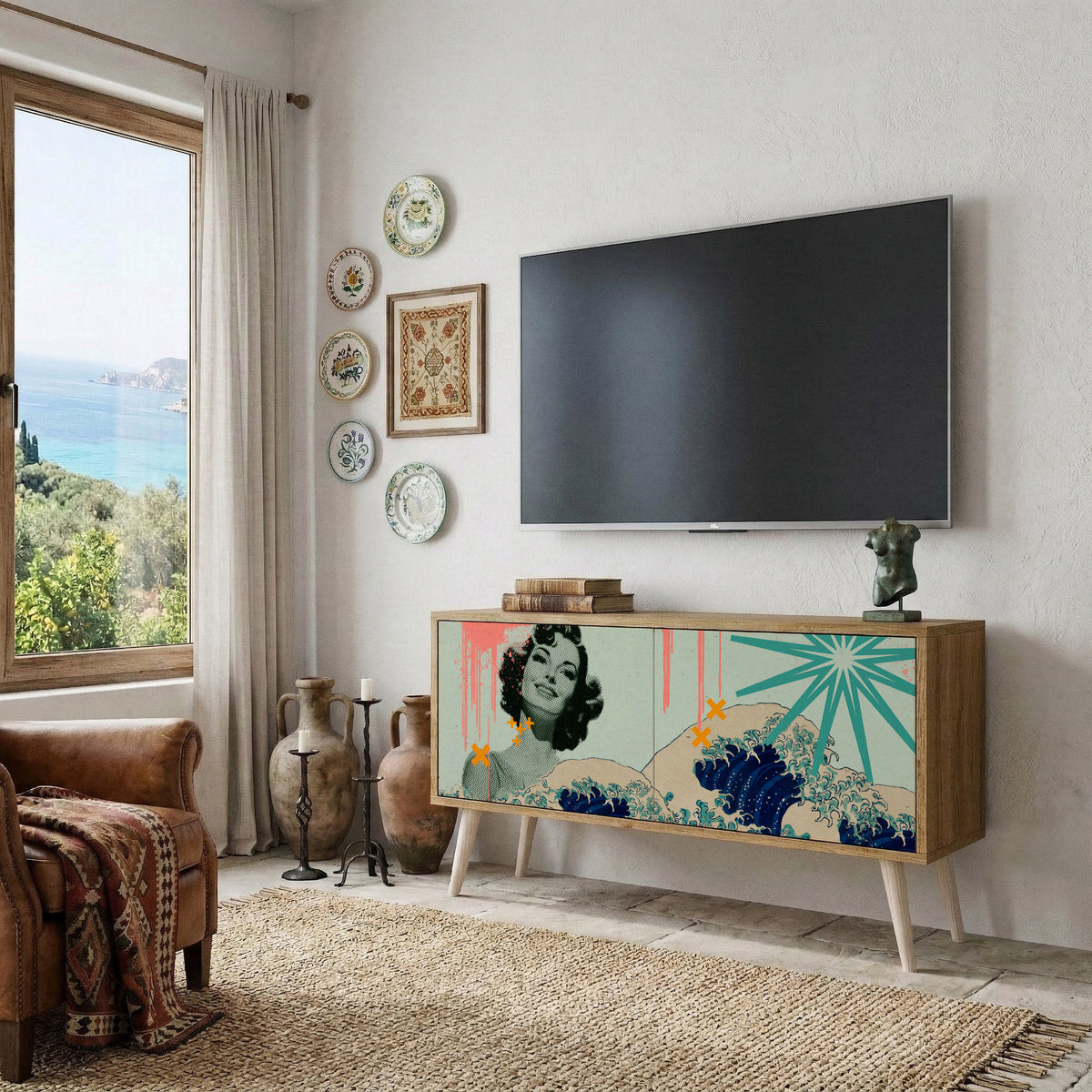 KANAGAWA BEAUTY Móvel de TV Compacto de 2 Portas