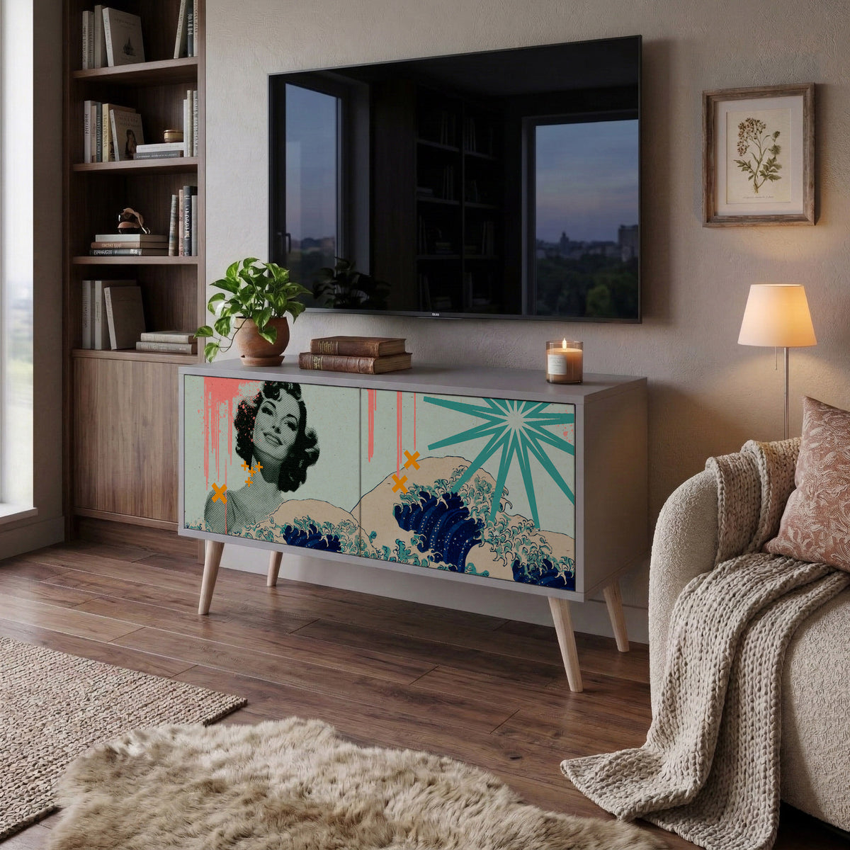 KANAGAWA BEAUTY Móvel de TV Compacto de 2 Portas