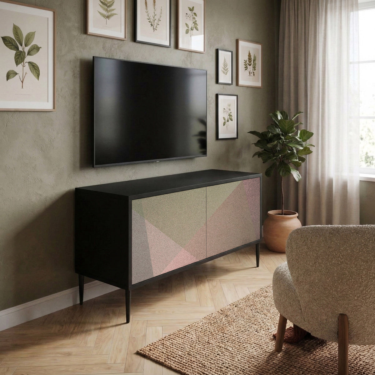 BEIGE GEOMETRY Móvel de TV Compacto de 2 Portas