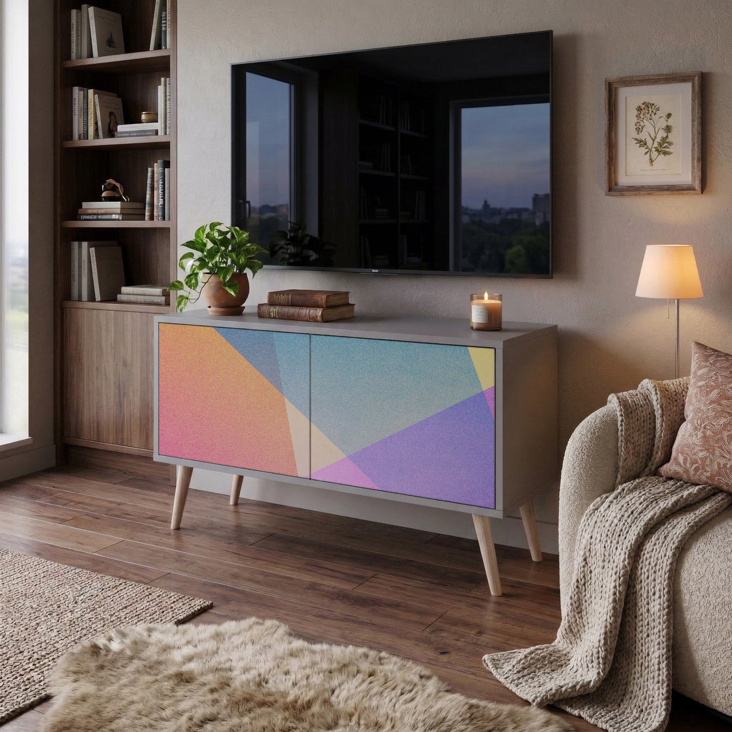 BRIGHT GEOMETRY Móvel de TV Compacto de 2 Portas