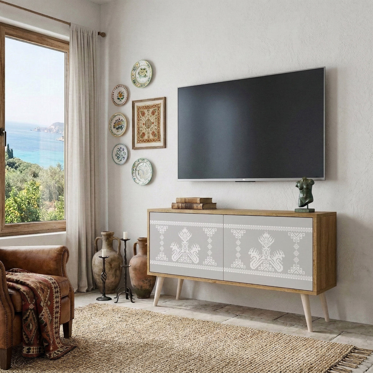 THAI GRAY Móvel de TV Compacto de 2 Portas