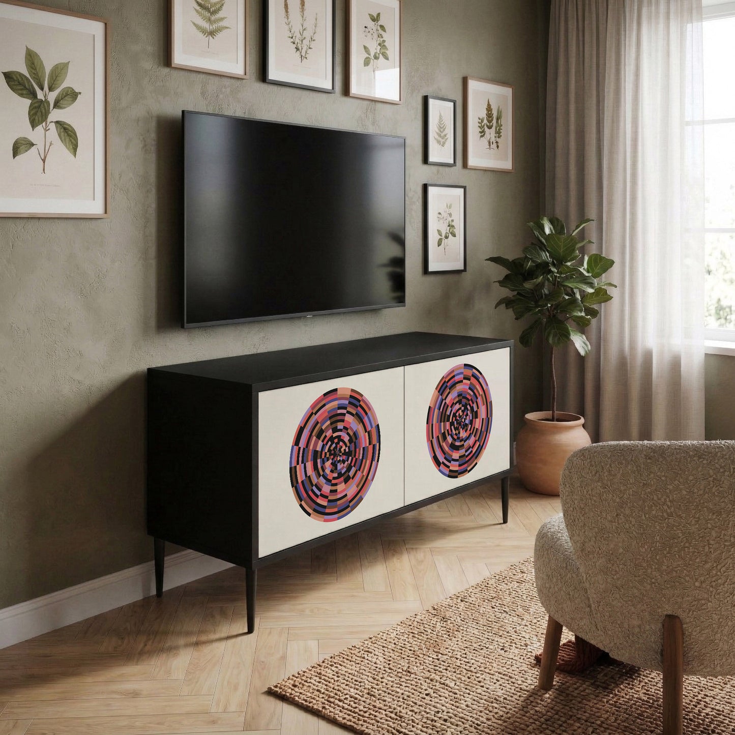 BROWN CIRCLES Móvel de TV Compacto de 2 Portas
