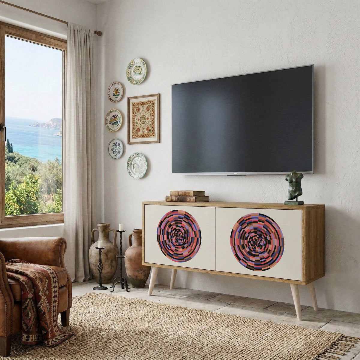 BROWN CIRCLES Móvel de TV Compacto de 2 Portas