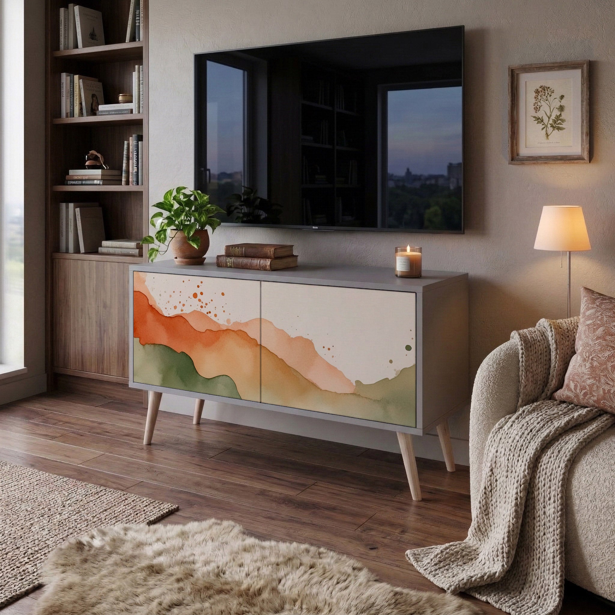 WATERCOLOUR PEAKS Compact 2-Door TV Cabinet