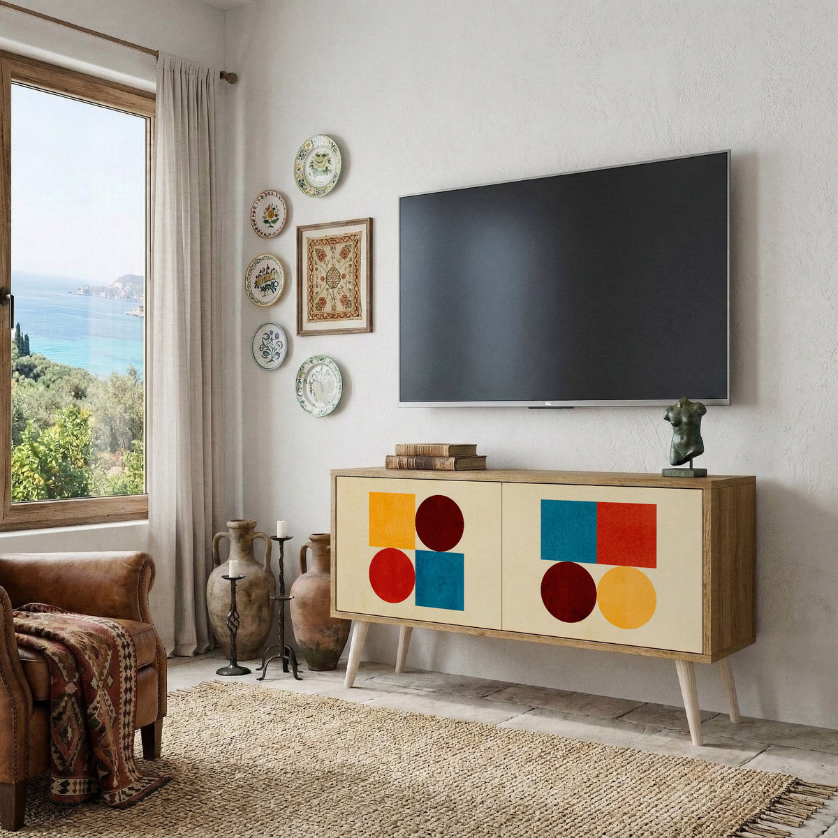 GEOMETRIC PUZZLE Móvel de TV Compacto de 2 Portas