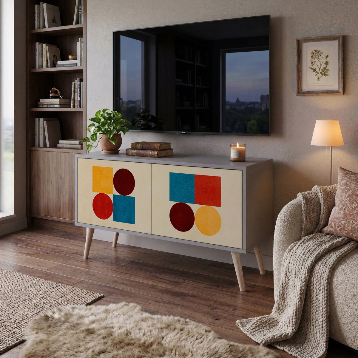GEOMETRIC PUZZLE Móvel de TV Compacto de 2 Portas