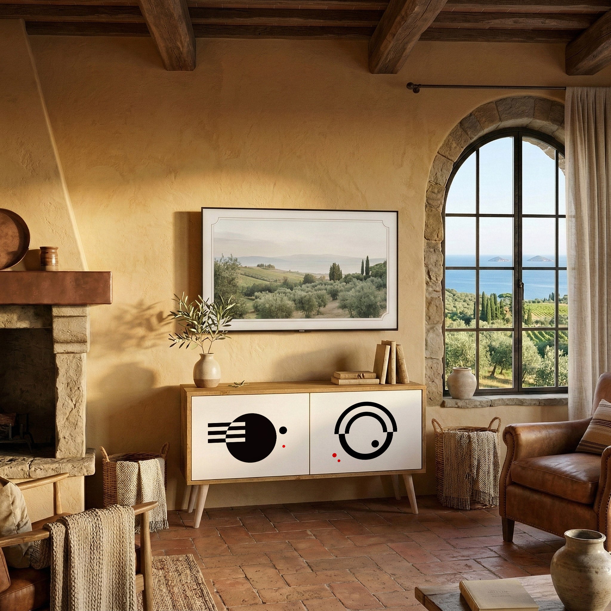 BLACK AND WHITE COMBINATION Compact 2-Door TV Cabinet