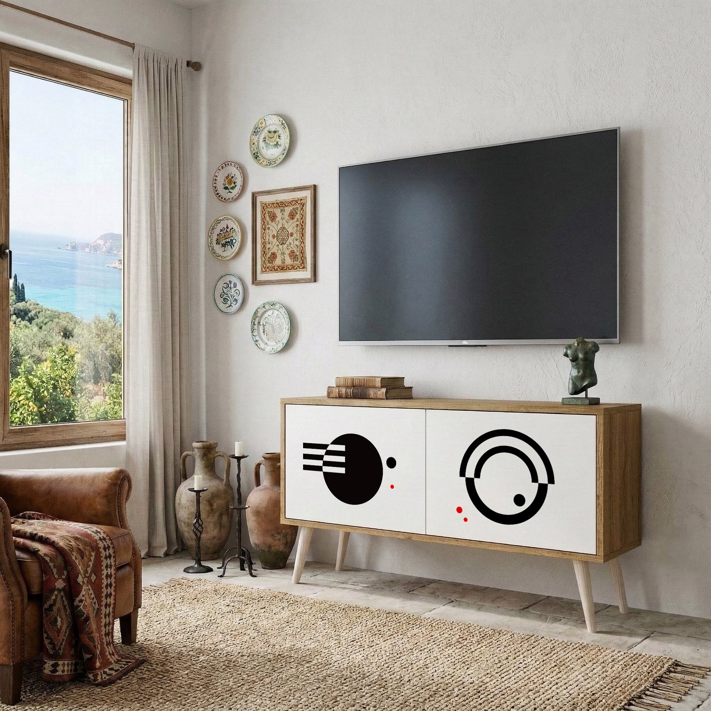 BLACK AND WHITE COMBINATION Móvel de TV Compacto de 2 Portas