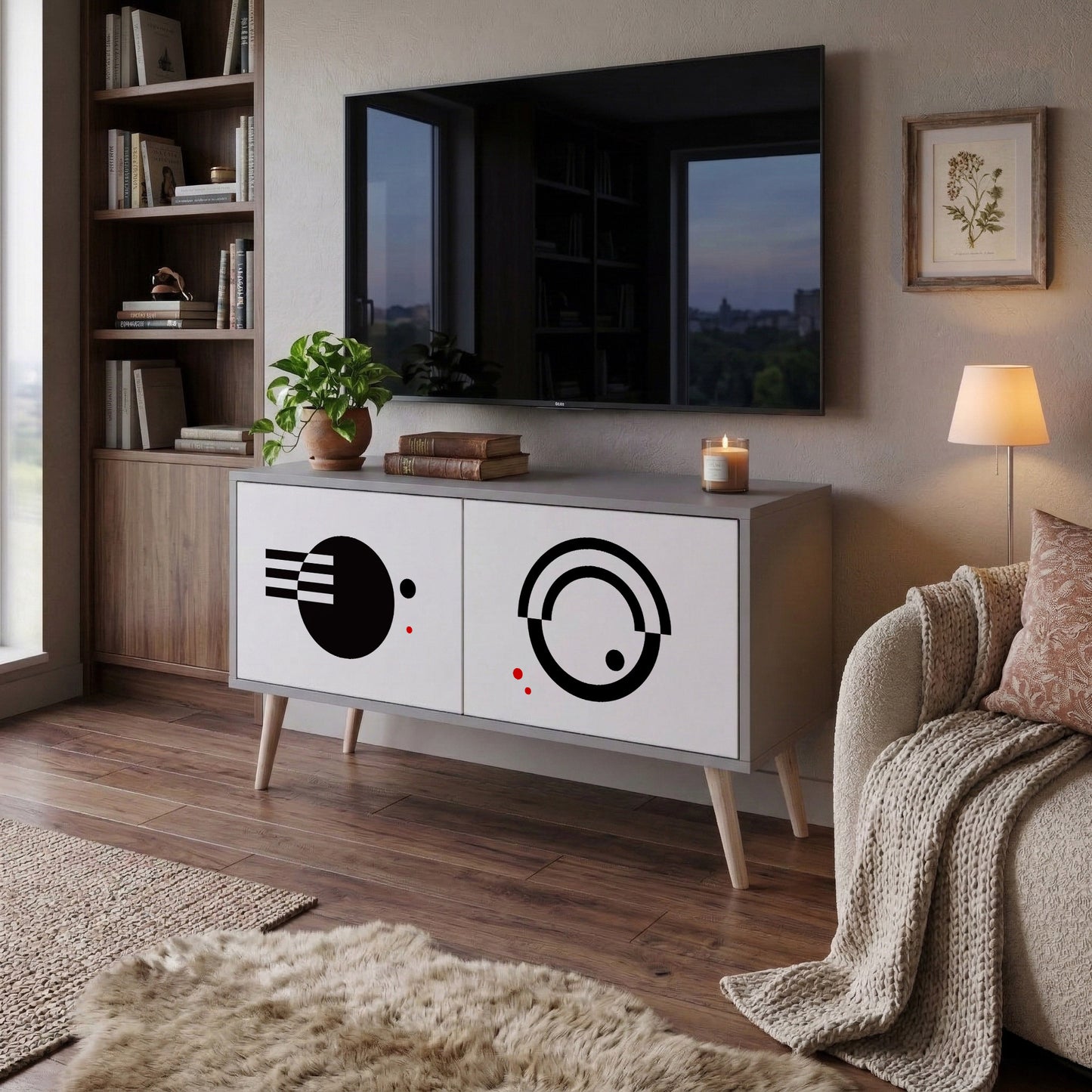 BLACK AND WHITE COMBINATION Móvel de TV Compacto de 2 Portas