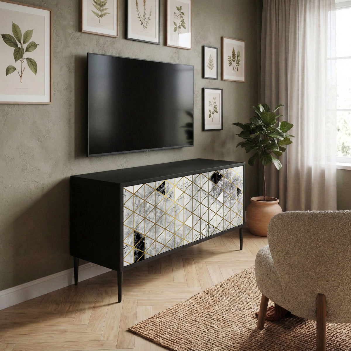 ASHEN ARIA Móvel de TV Compacto de 2 Portas