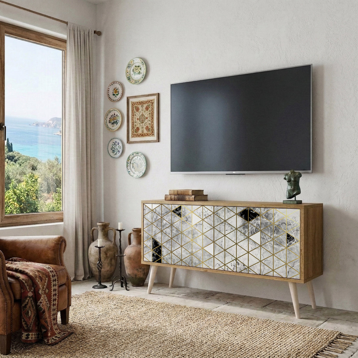 ASHEN ARIA Móvel de TV Compacto de 2 Portas