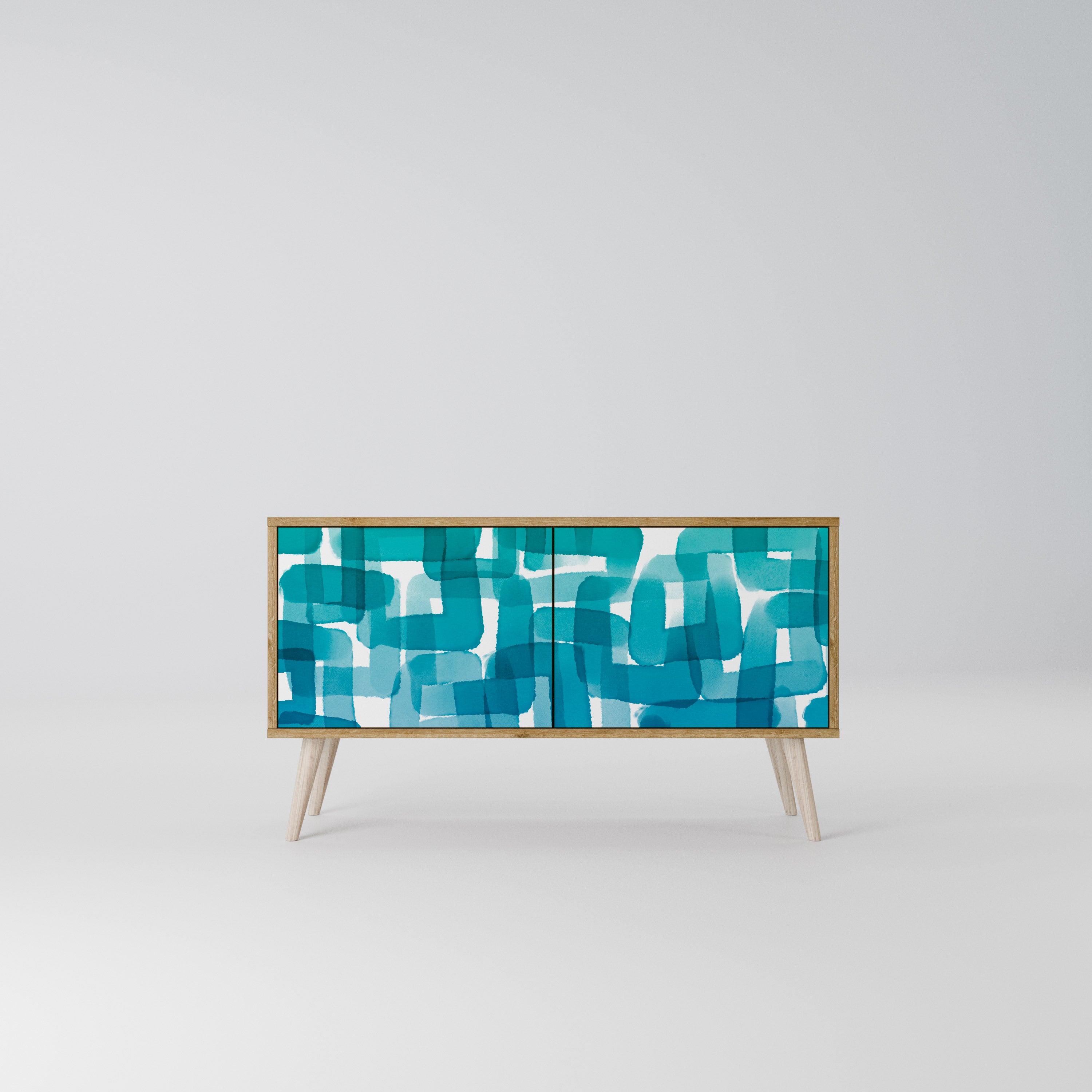 TURQUOISE RECTANGLES Compact 2-Door TV Cabinet