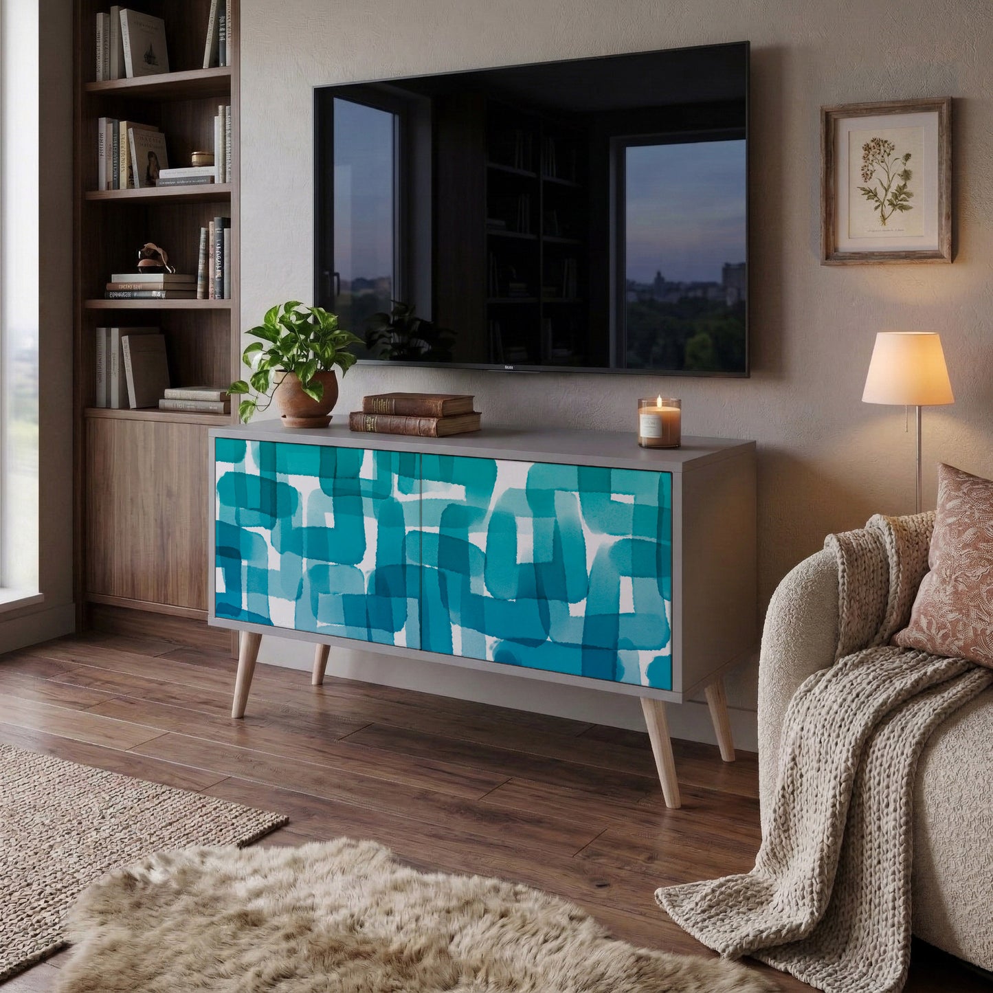 TURQUOISE RECTANGLES Móvel de TV Compacto de 2 Portas