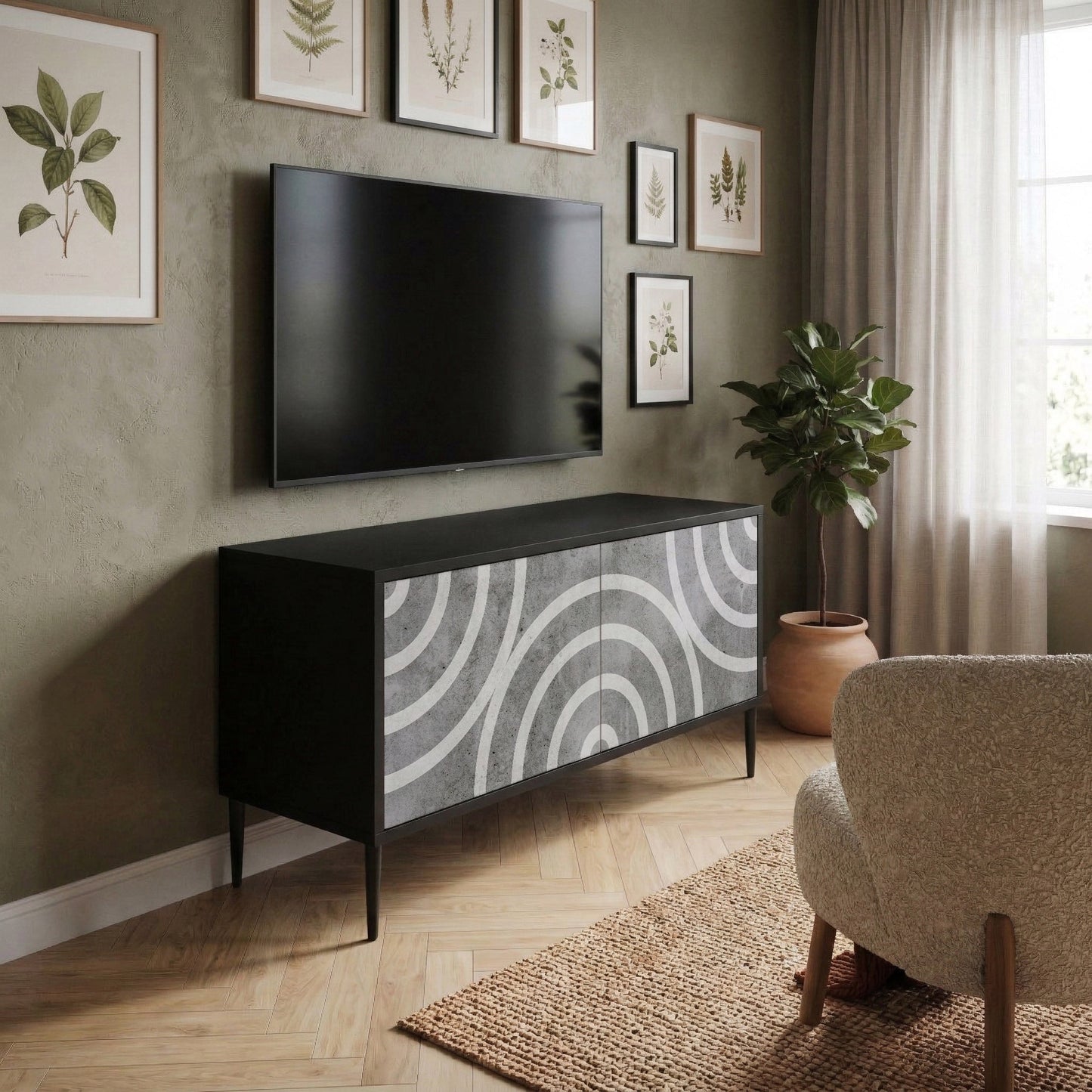 CIRCLE CONCRETE Móvel de TV Compacto de 2 Portas