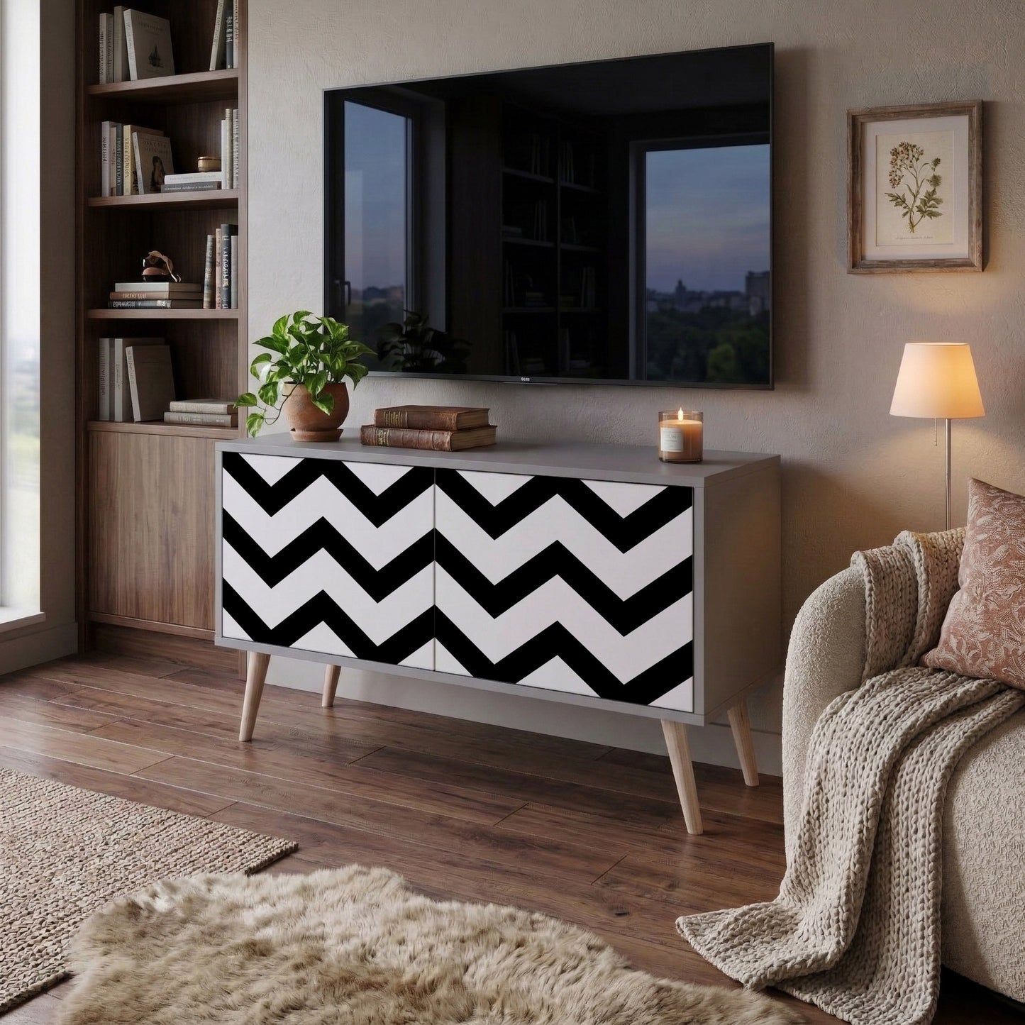CLASSIC ZIG ZAG Móvel de TV Compacto de 2 Portas