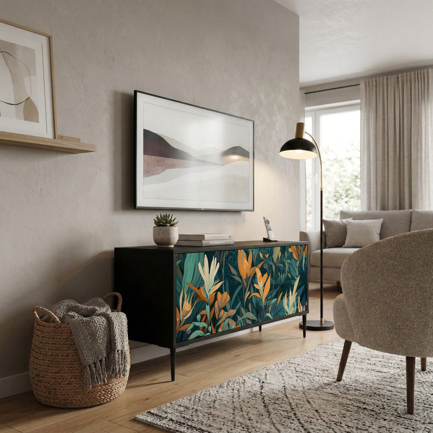 FLORAL SERENITY Móvel de TV Compacto de 2 Portas