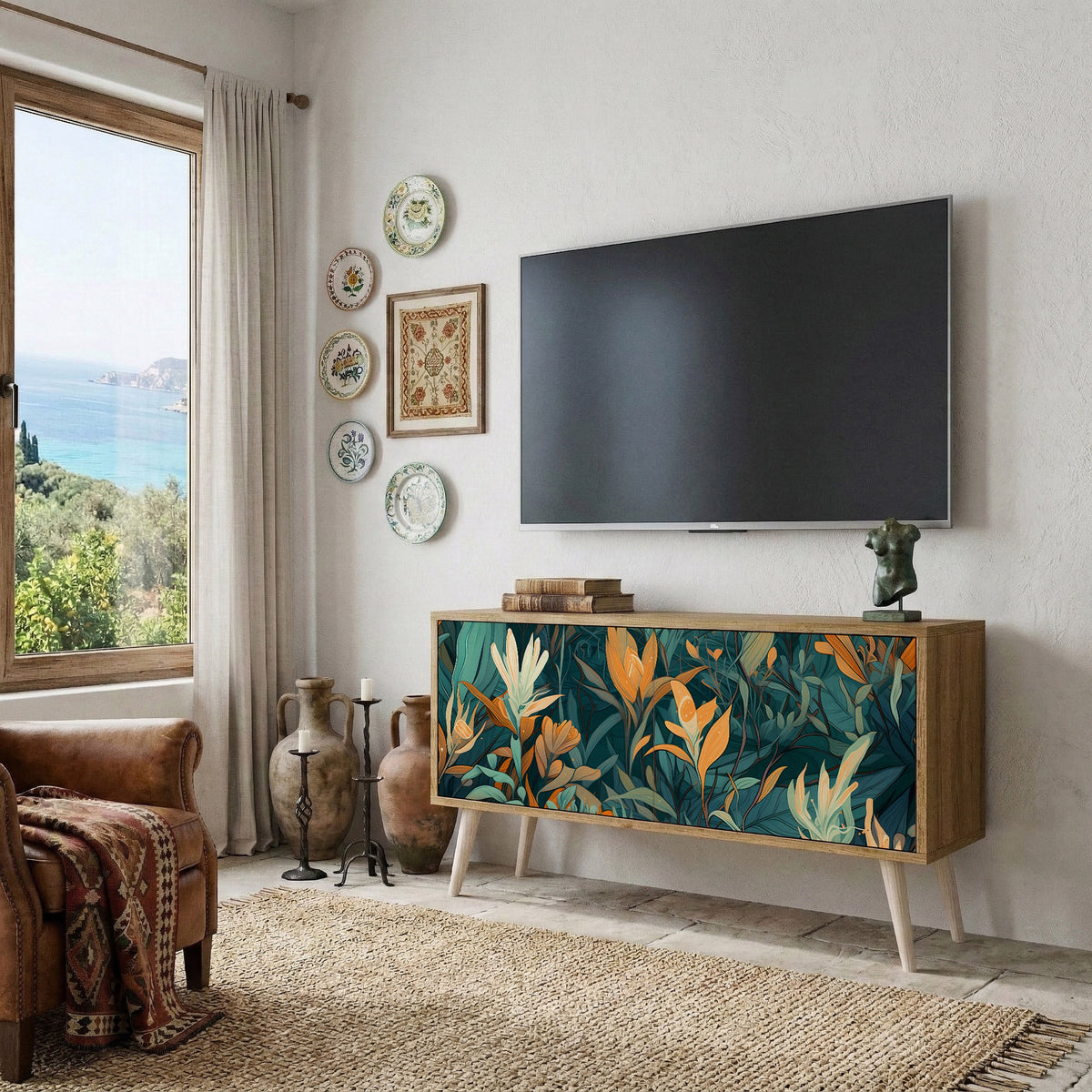 FLORAL SERENITY Móvel de TV Compacto de 2 Portas