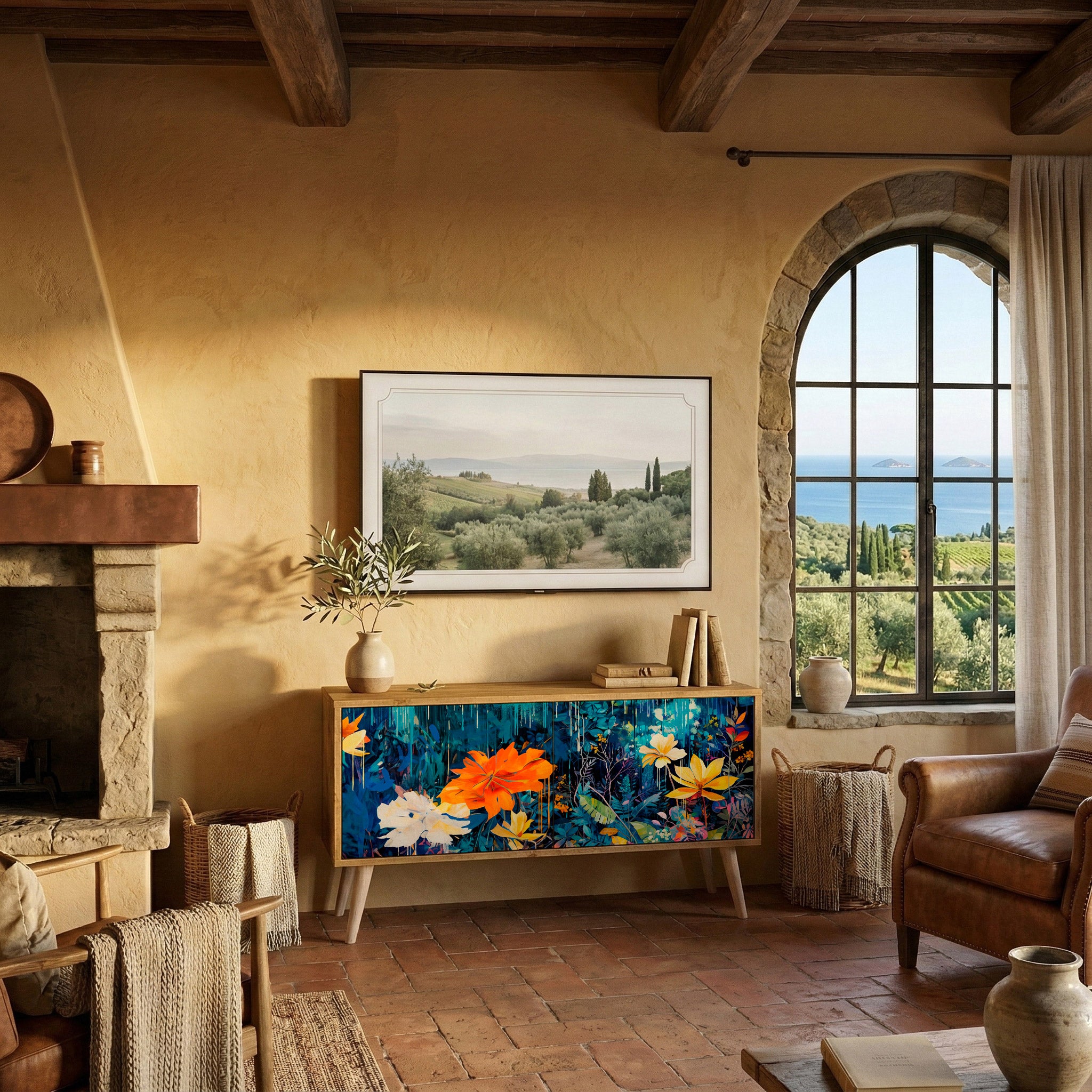 MIDNIGHT BLOSSOM Compact 2-Door TV Cabinet