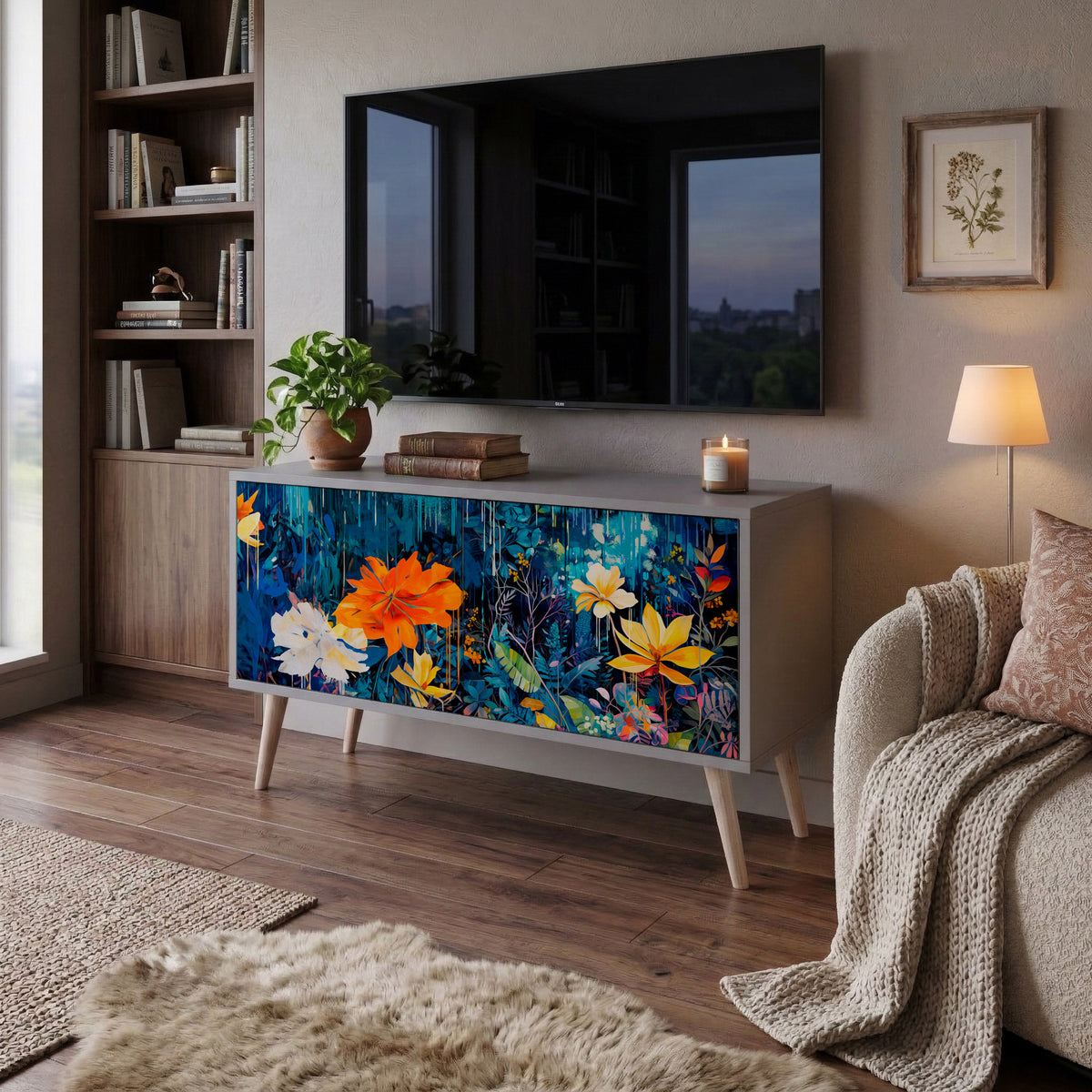 MIDNIGHT BLOSSOM Móvel de TV Compacto de 2 Portas