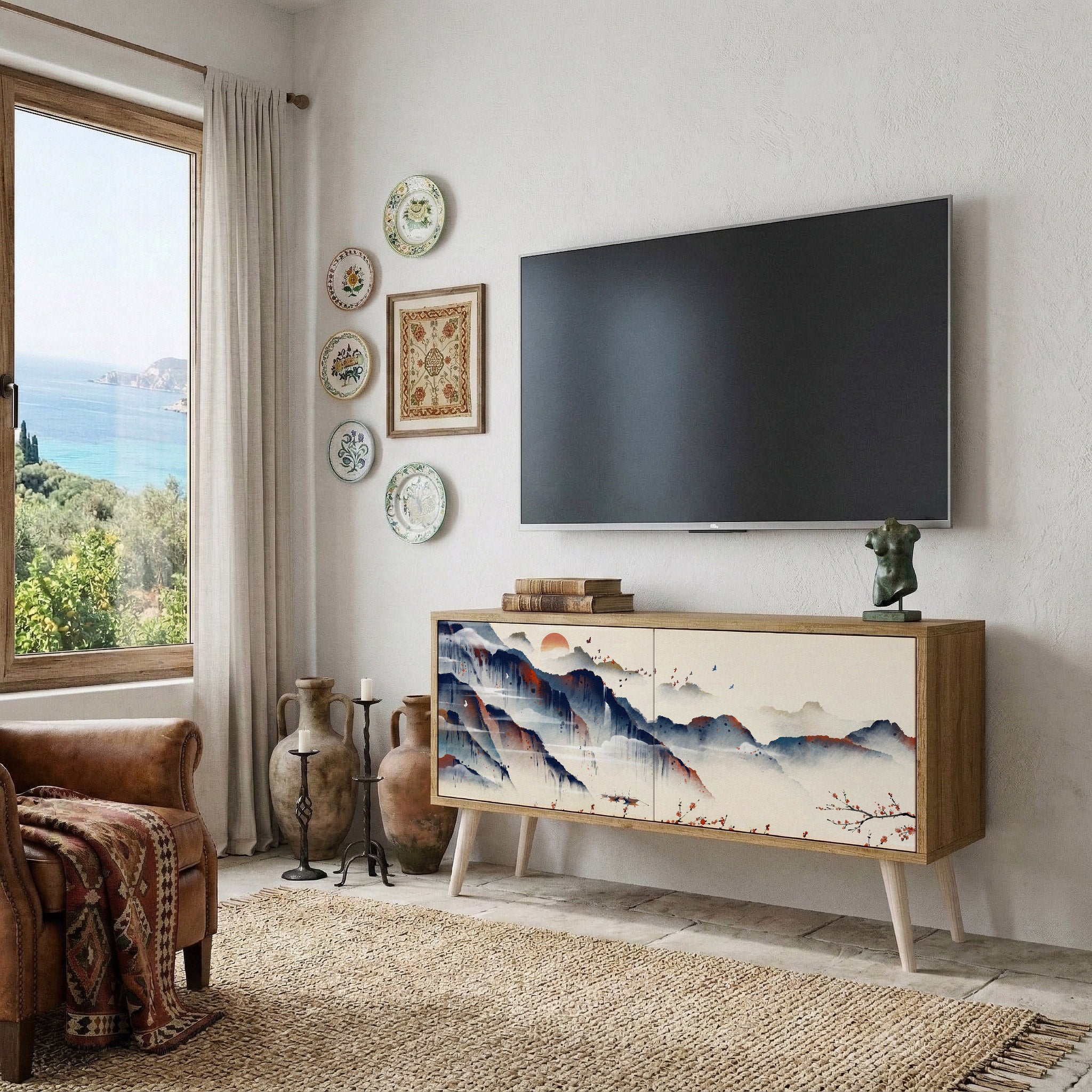 JAPANESE LANDSCAPE Compact 2-Door TV Cabinet