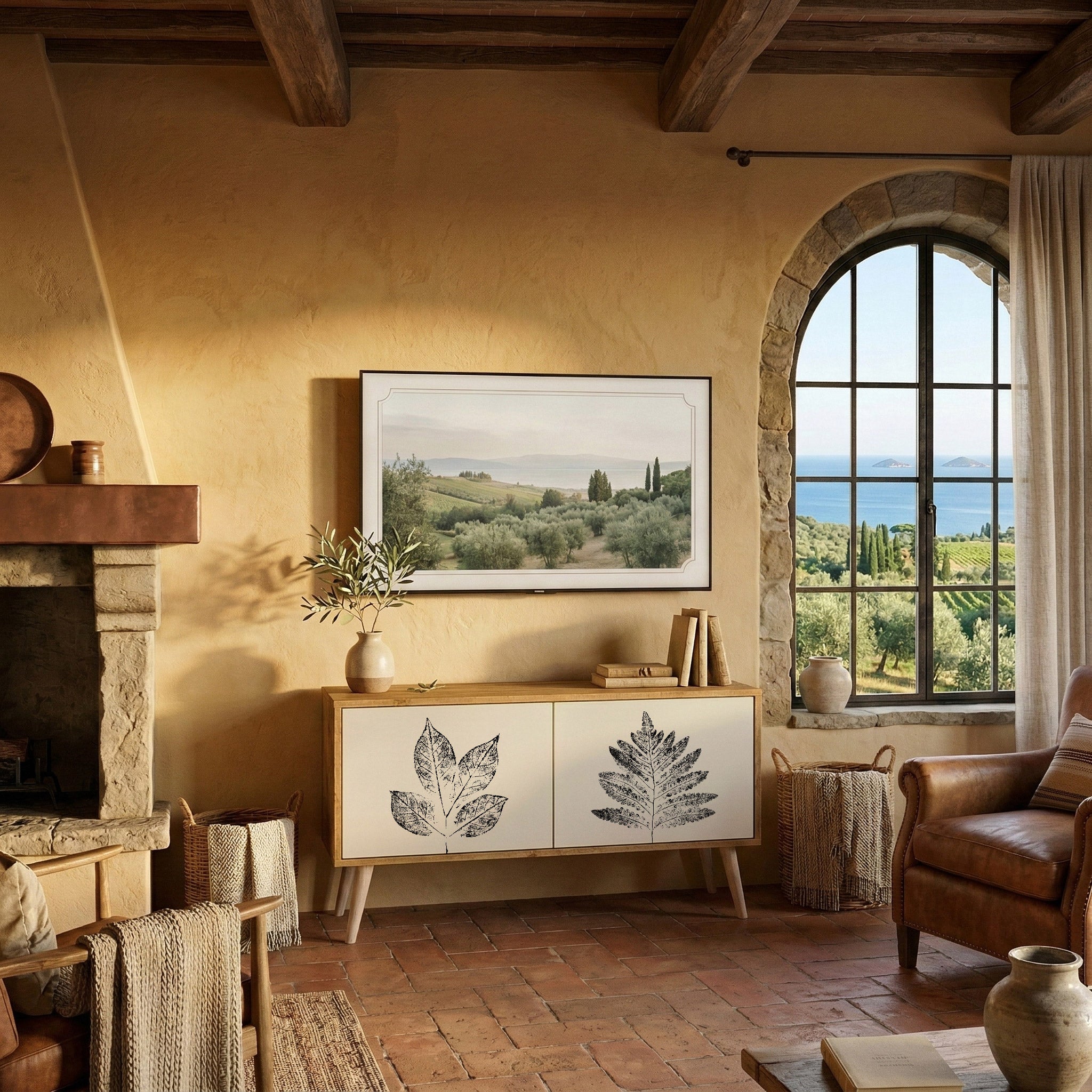 LEAFY STAMPS Móvel de TV Compacto de 2 Portas