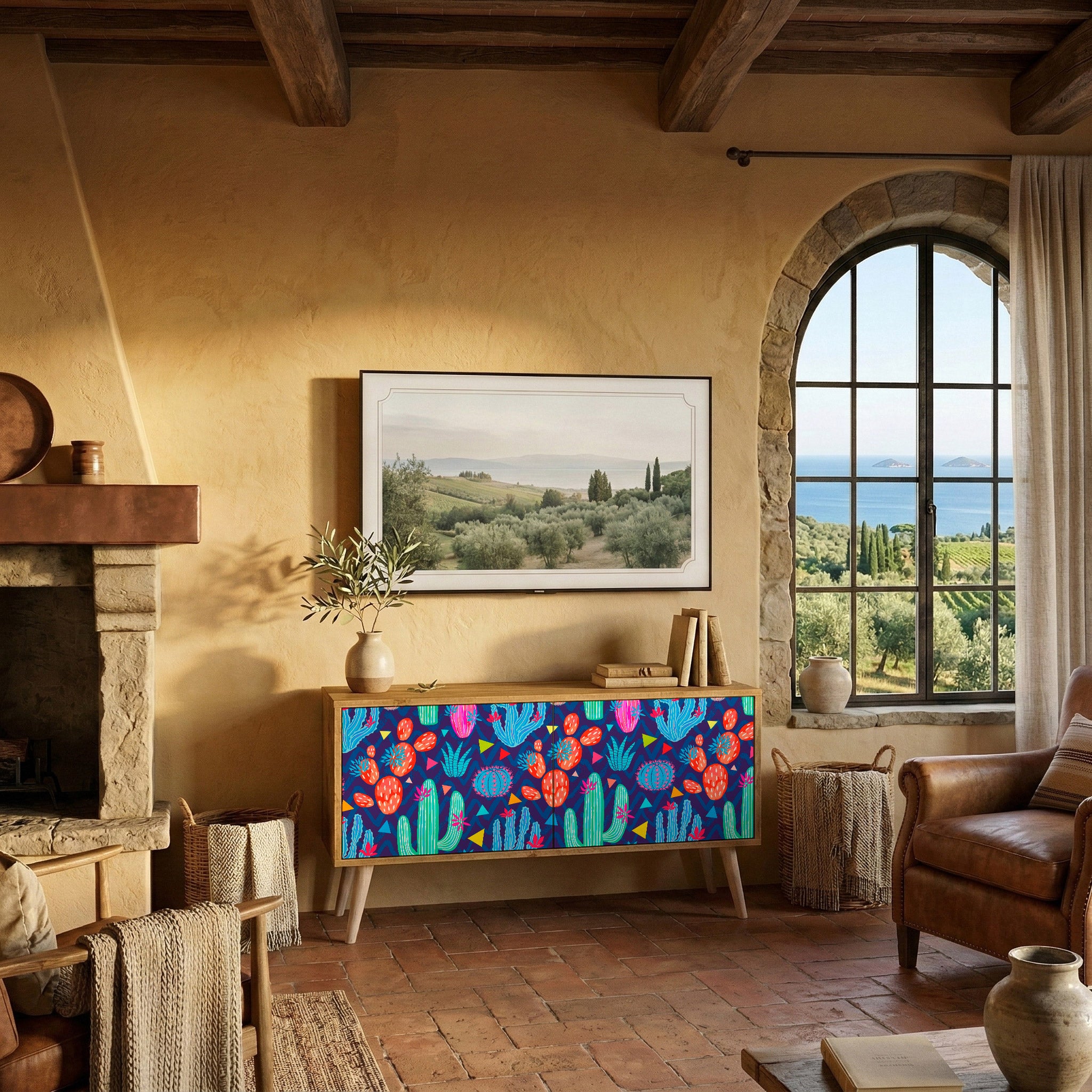 CACTUS VIBES Móvel de TV Compacto de 2 Portas