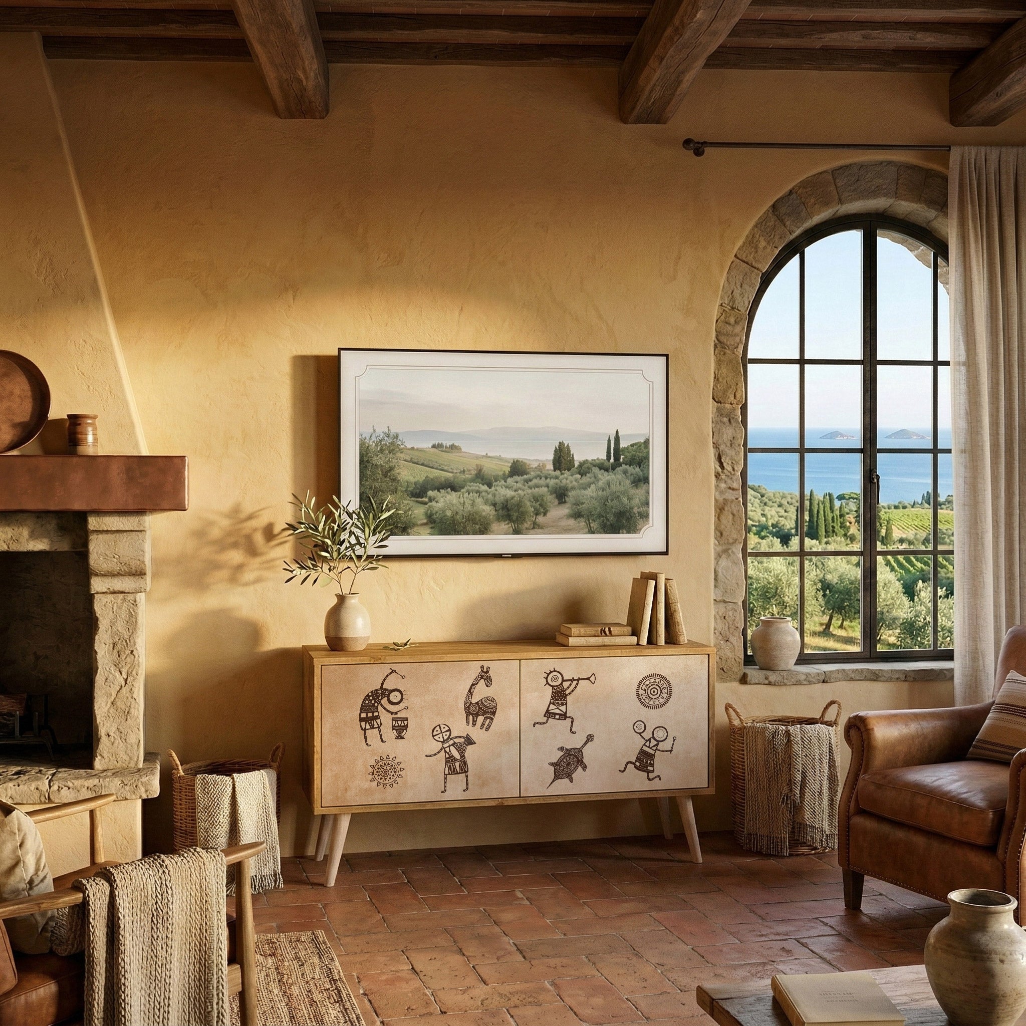 AFRICAN STYLE Móvel de TV Compacto de 2 Portas