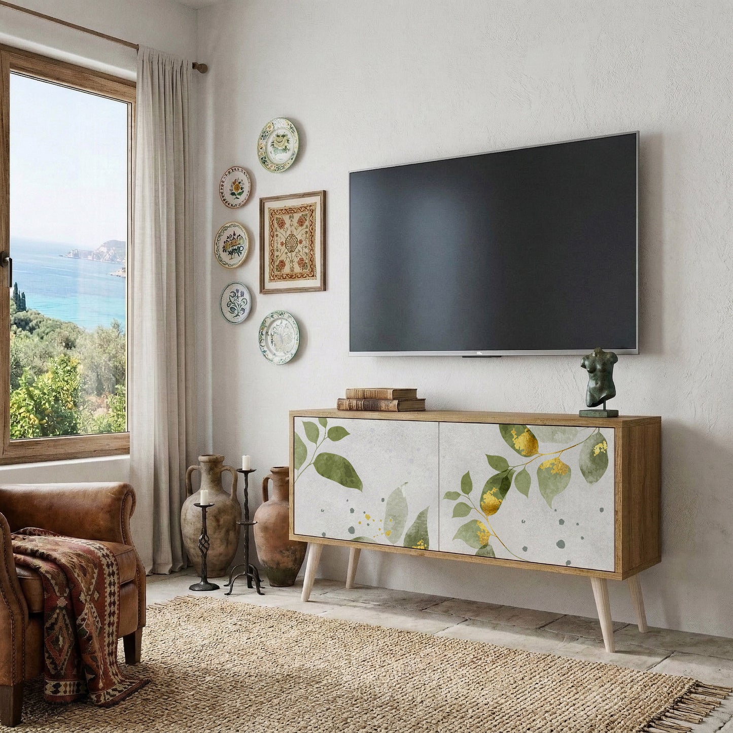 ELEGANT BOTANICS Móvel de TV Compacto de 2 Portas