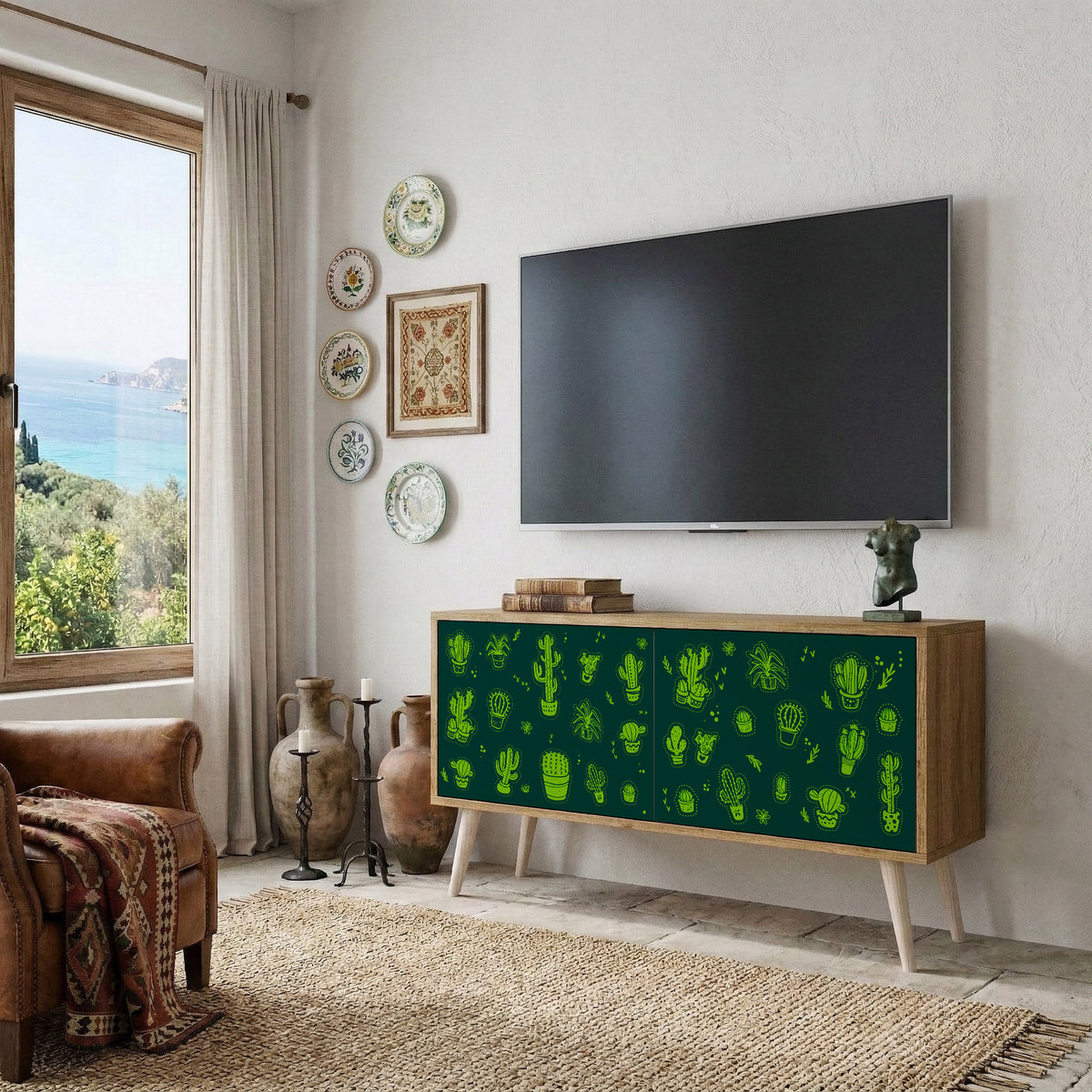 DESERT GREEN Móvel de TV Compacto de 2 Portas