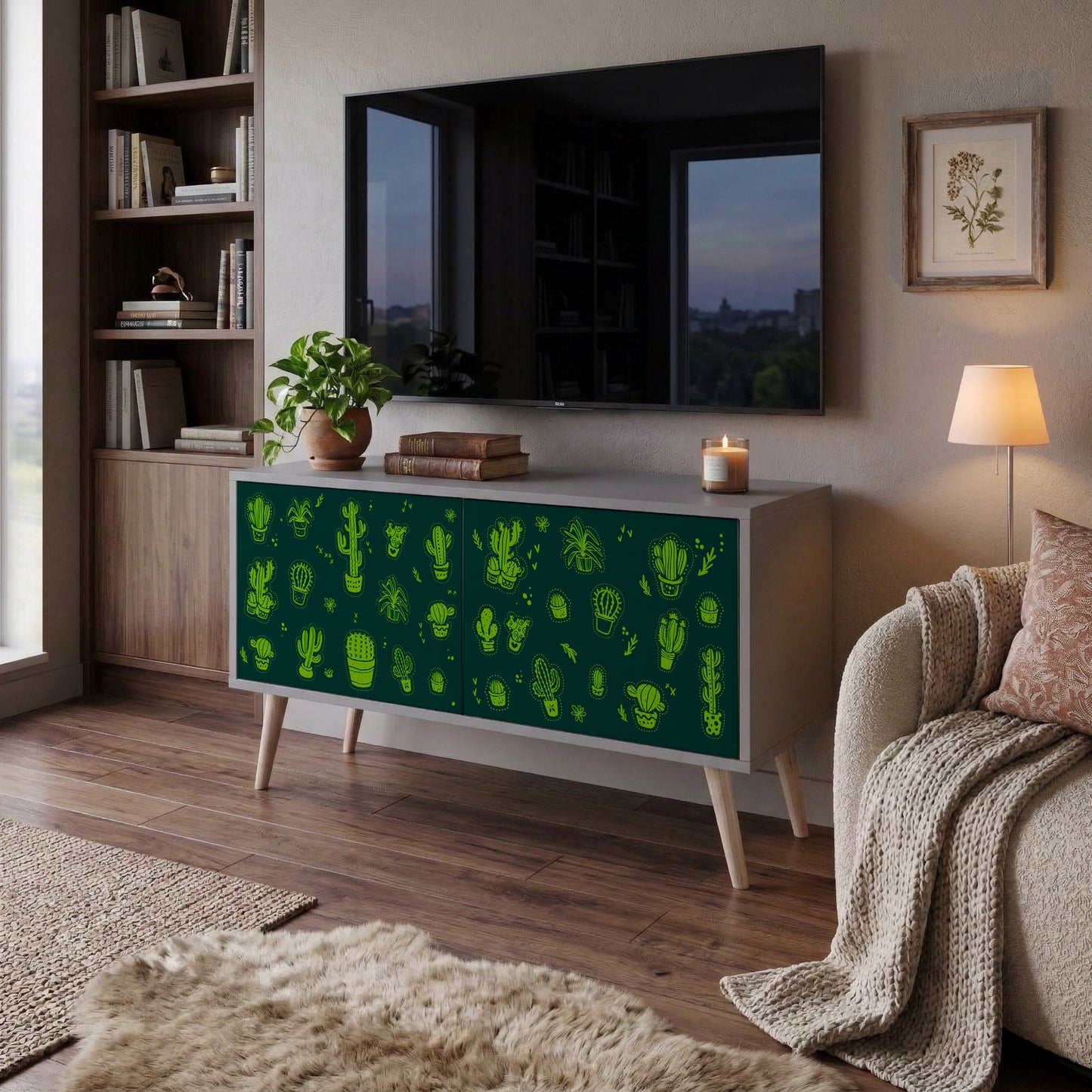 DESERT GREEN Móvel de TV Compacto de 2 Portas