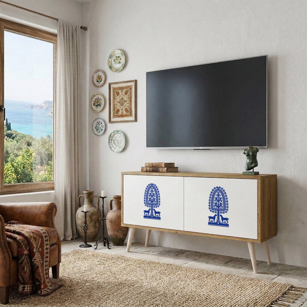 POLISH FOLK ART Compact 2-Door TV Cabinet