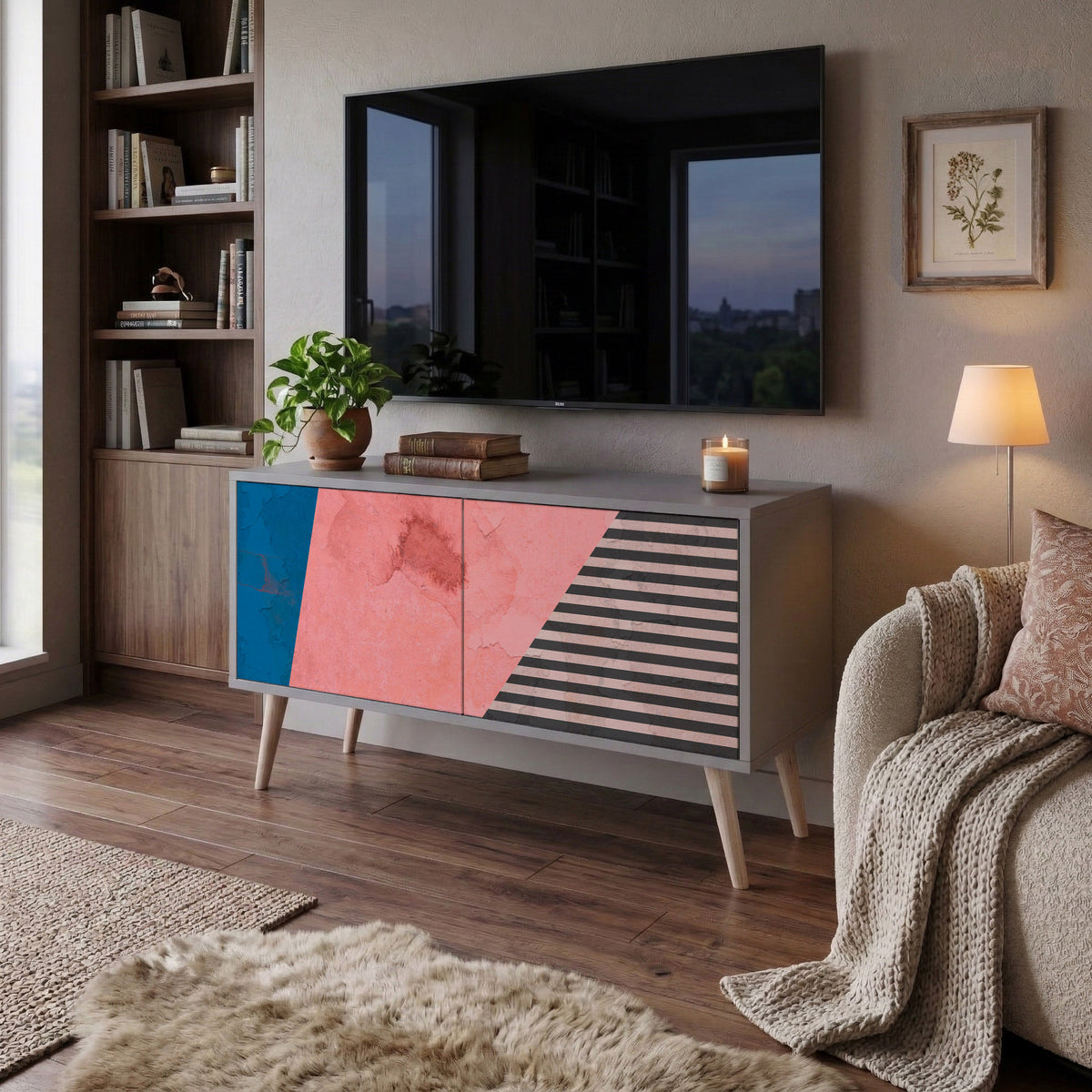 GLAMOROUS STRIPE Móvel de TV Compacto de 2 Portas