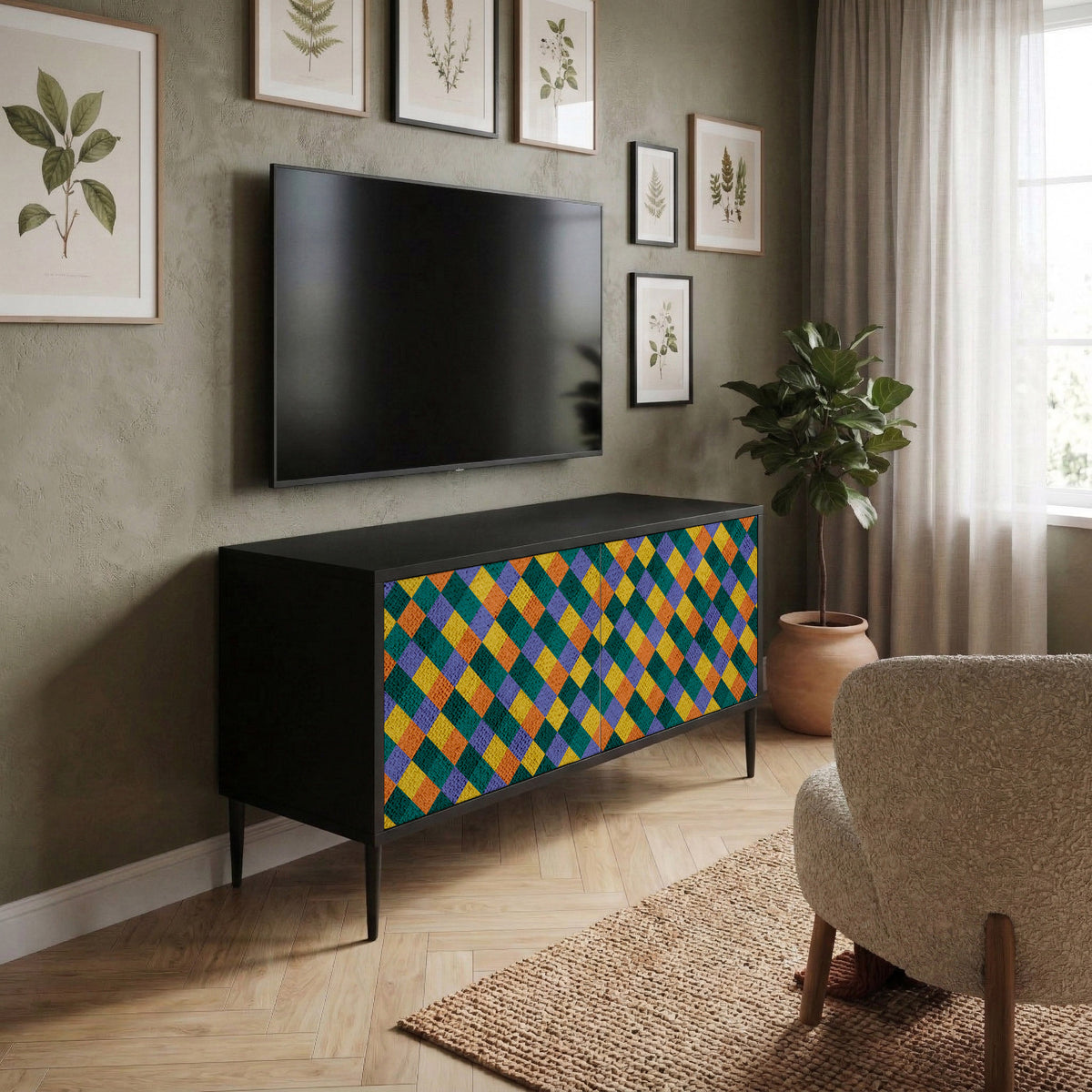 PAINTED SQUARES MIX Móvel de TV Compacto de 2 Portas