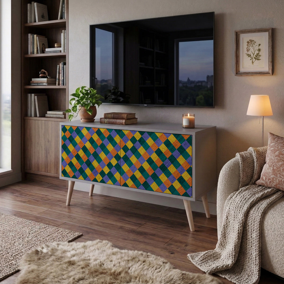PAINTED SQUARES MIX Móvel de TV Compacto de 2 Portas