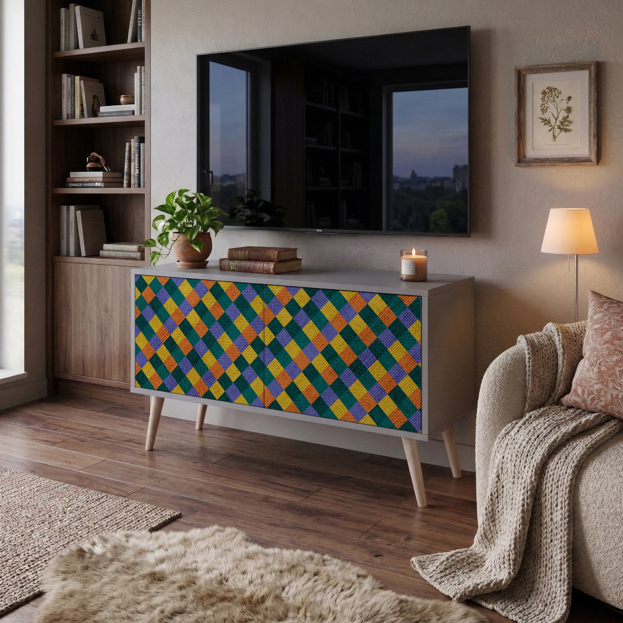 PAINTED SQUARES MIX Compact 2-Door TV Cabinet