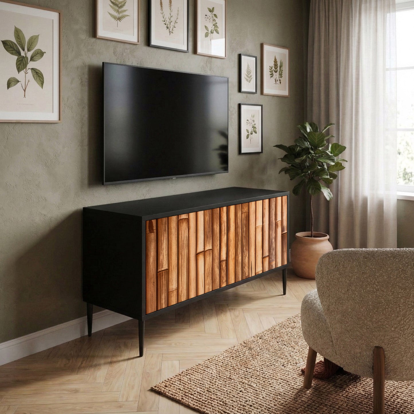 NATURAL WOOD Móvel de TV Compacto de 2 Portas