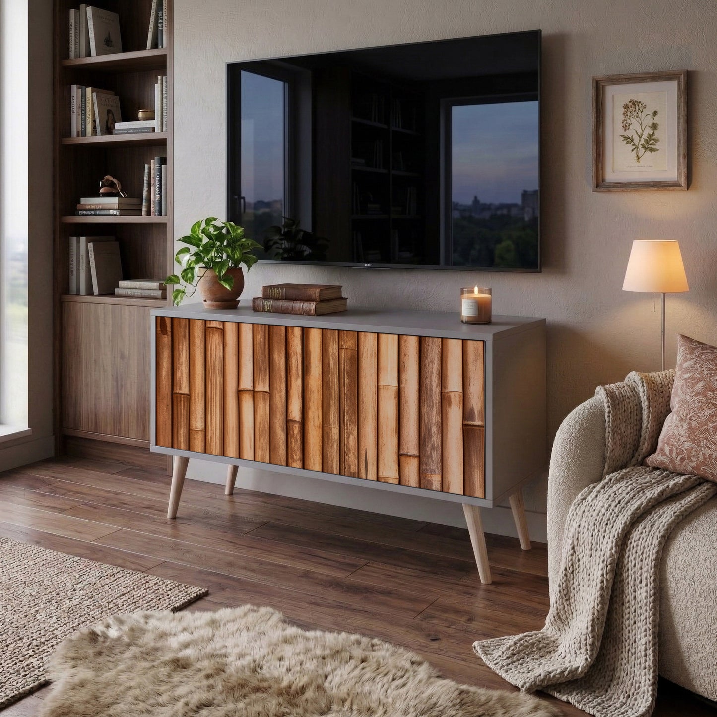 NATURAL WOOD Móvel de TV Compacto de 2 Portas