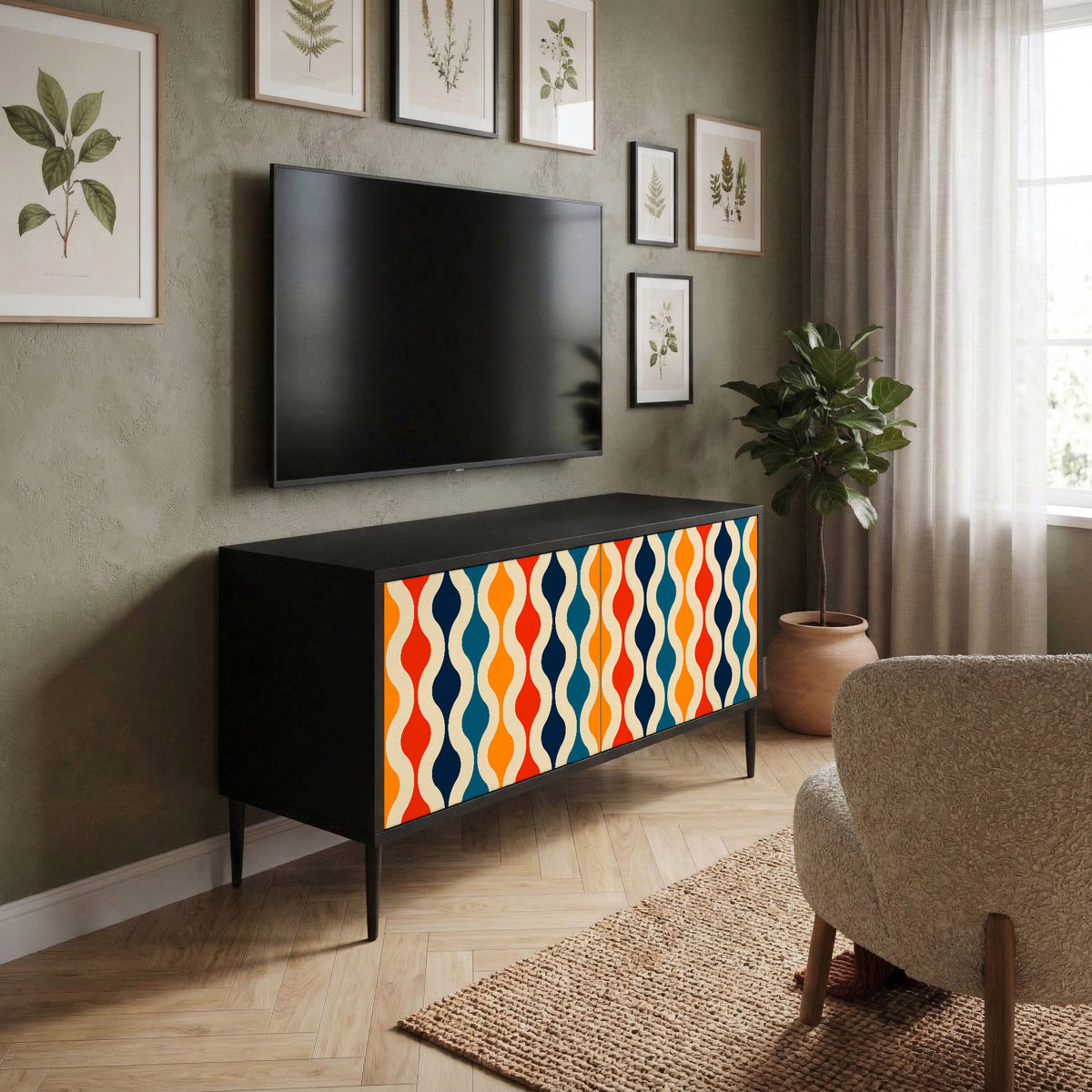 COLORFUL NOSTALGIA Móvel de TV Compacto de 2 Portas