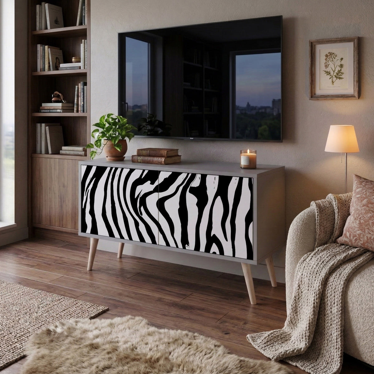 SPLENDID ZEBRA Móvel de TV Compacto de 2 Portas